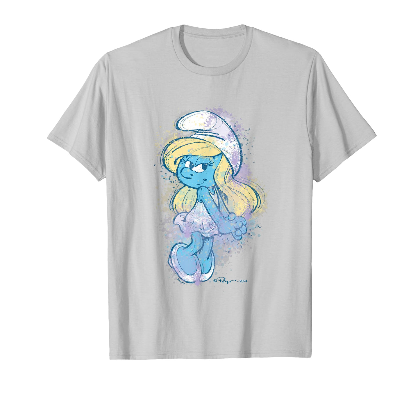 The Smurfs Cute Smurfette Watercolor Portrait Distressed T-Shirt
