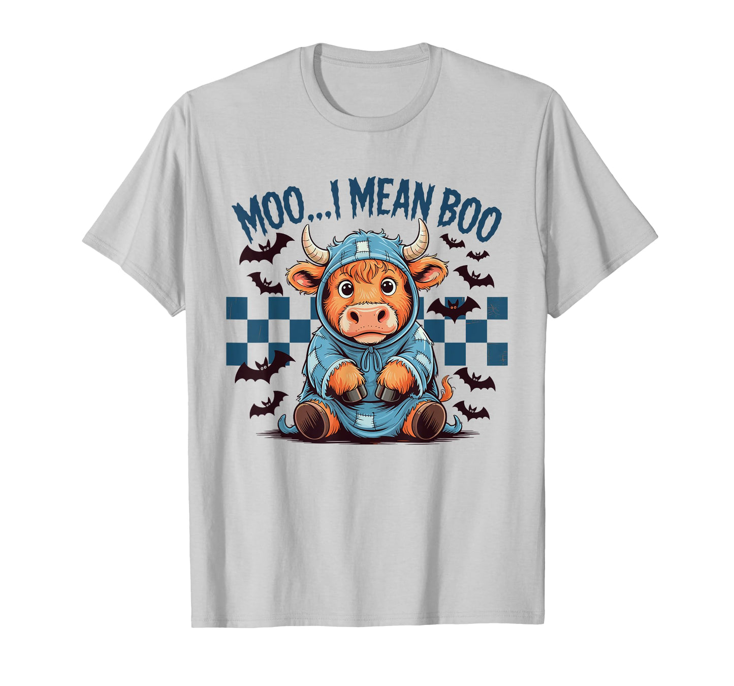Halloween Denim Patch Moo I Mean Boo Scottish Highland Cow T-Shirt