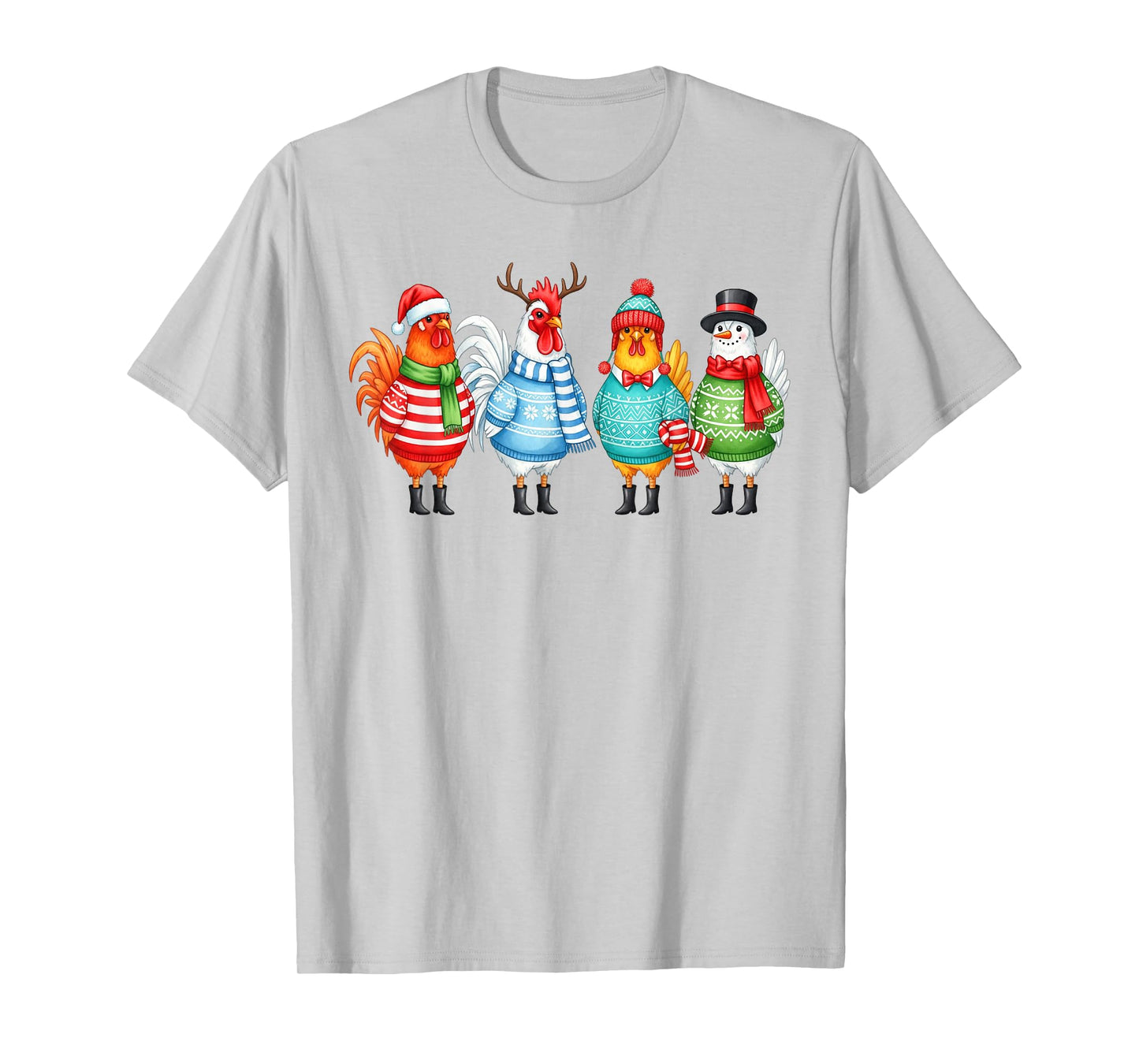 Christmas Chicken Funny Rooster Bird Men Women Kids Xmas T-Shirt