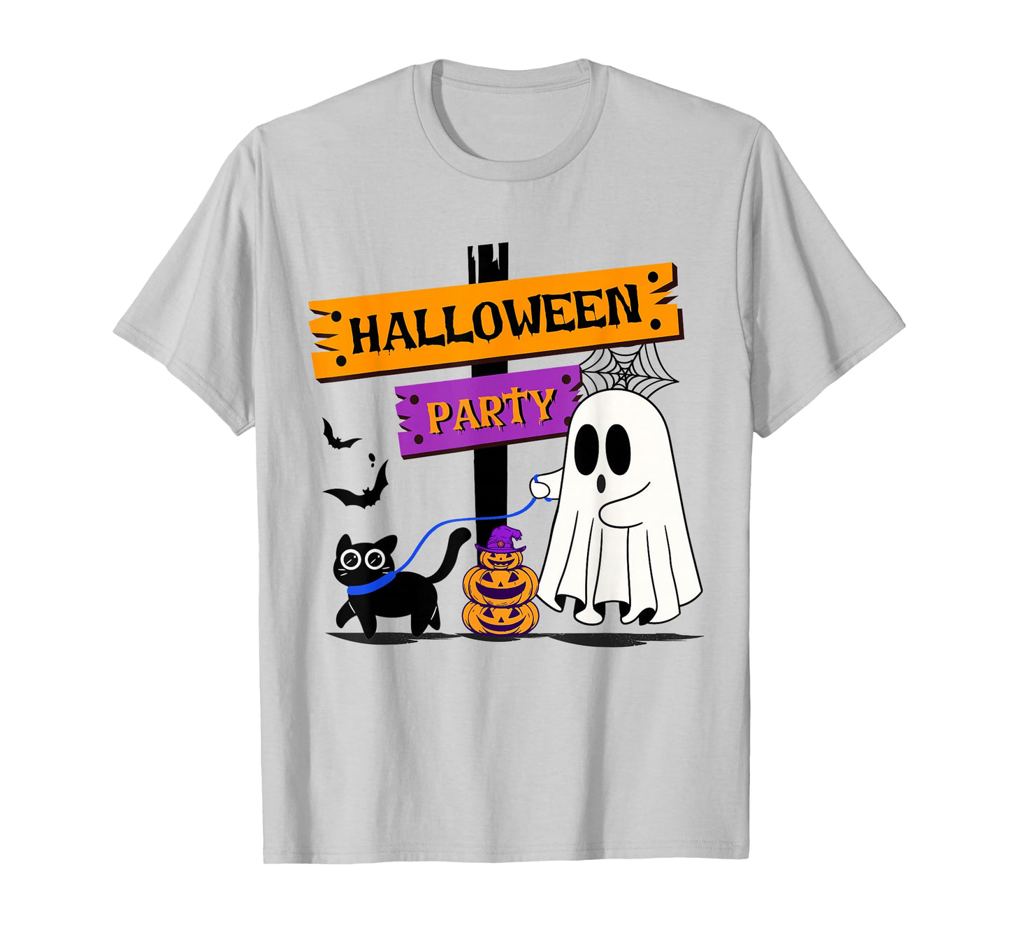 Spooky Ghost Walking with A Funny Black Cat Halloween Party T-Shirt