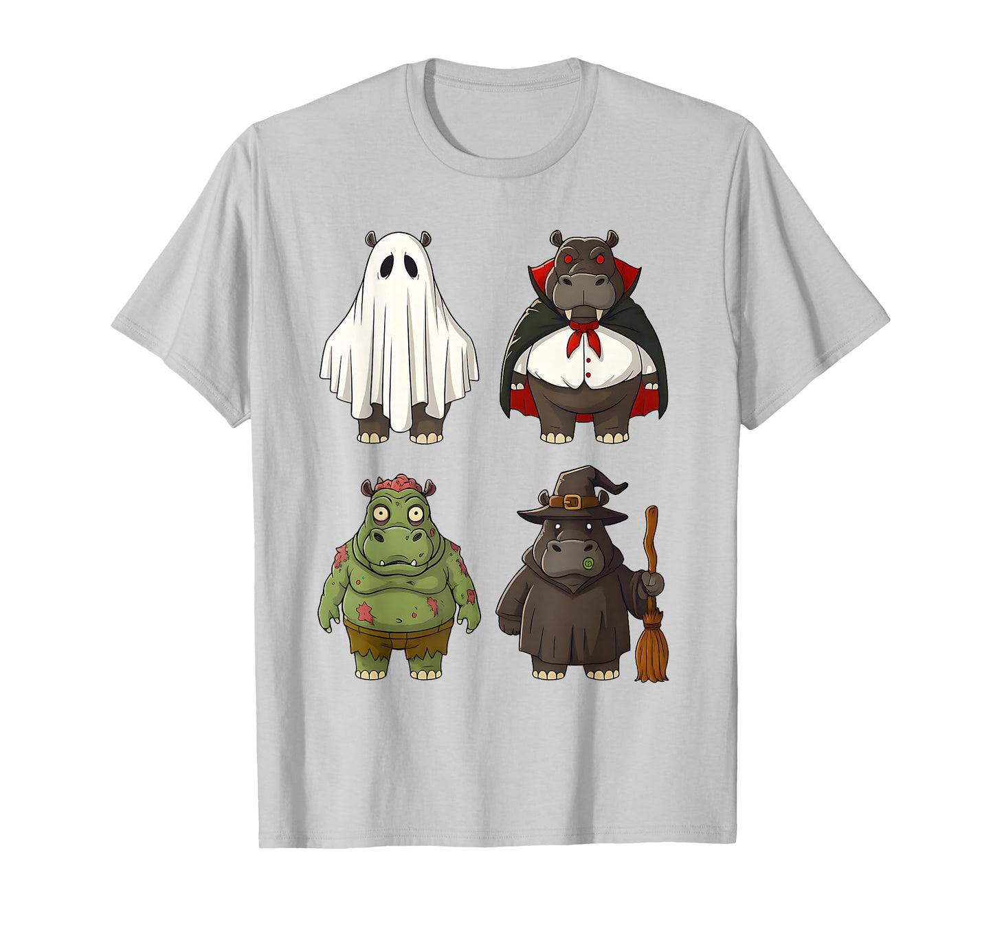 Funny Hippo Halloween Ghost Vampire Witch Zombie Costume T-Shirt