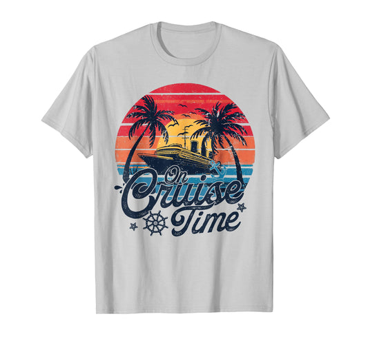 Retro Sunset Cruising On Cruise Time Hello Summer Vacation T-Shirt