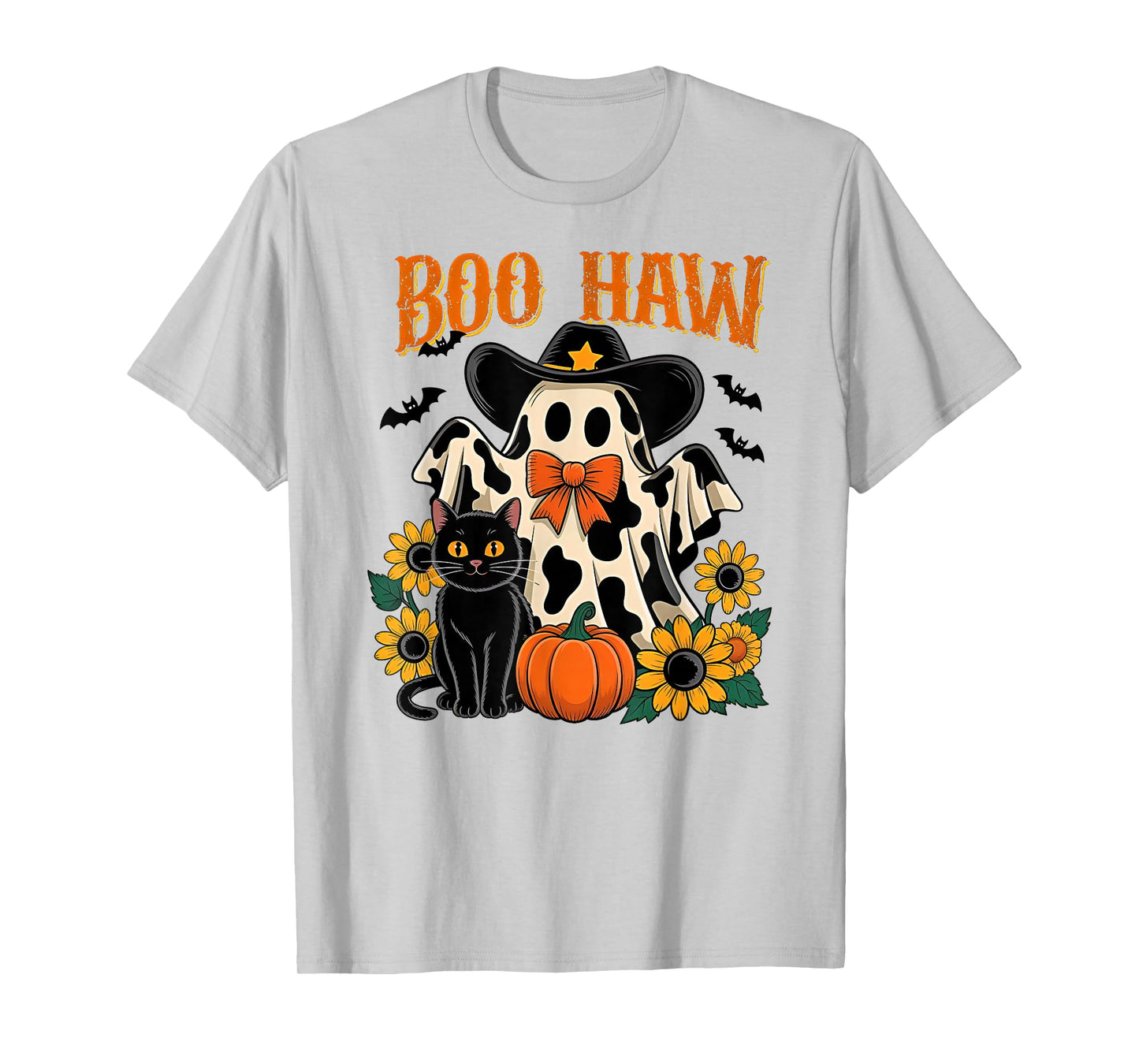 Boo Haw Cow Ghost Pattern Western Halloween T-Shirt