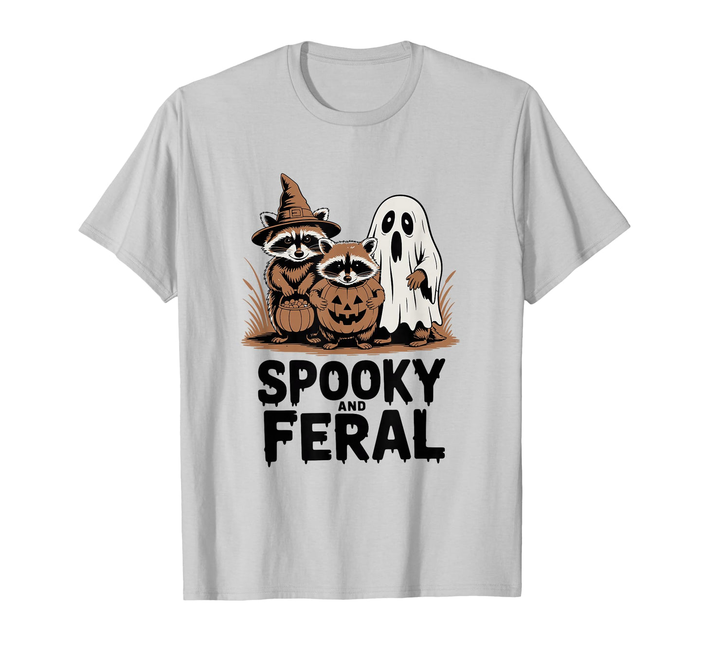 Spooky and Feral Halloween Raccoons and Ghost T-Shirt