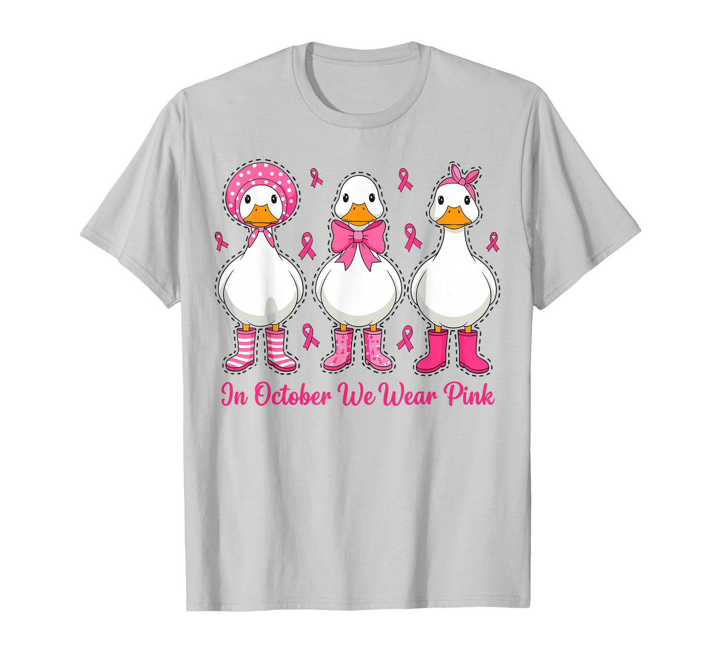 in October We Wear Pink Breast Cancer Awareness Goose T-Shirt