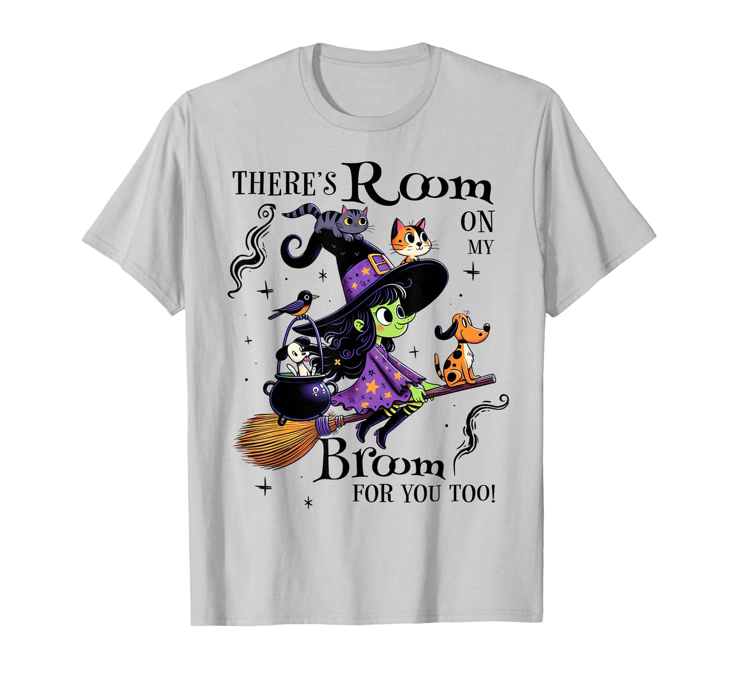 Cute Witch Halloween Broom Flying Cat Dog Spooky Season T-Shirt