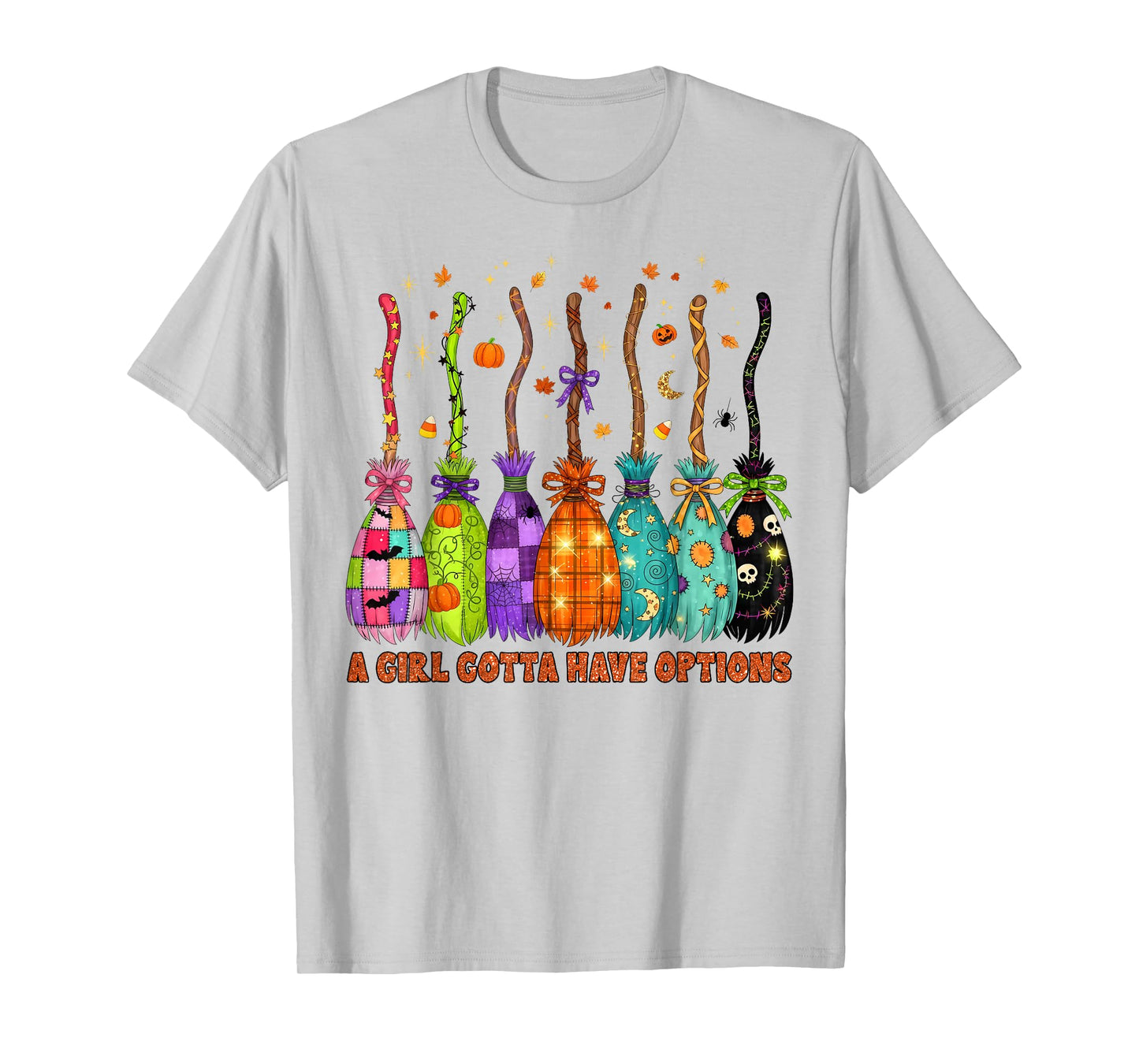 Cute Preppy Halloween A Girl Gotta Have Options Witch Broom T-Shirt