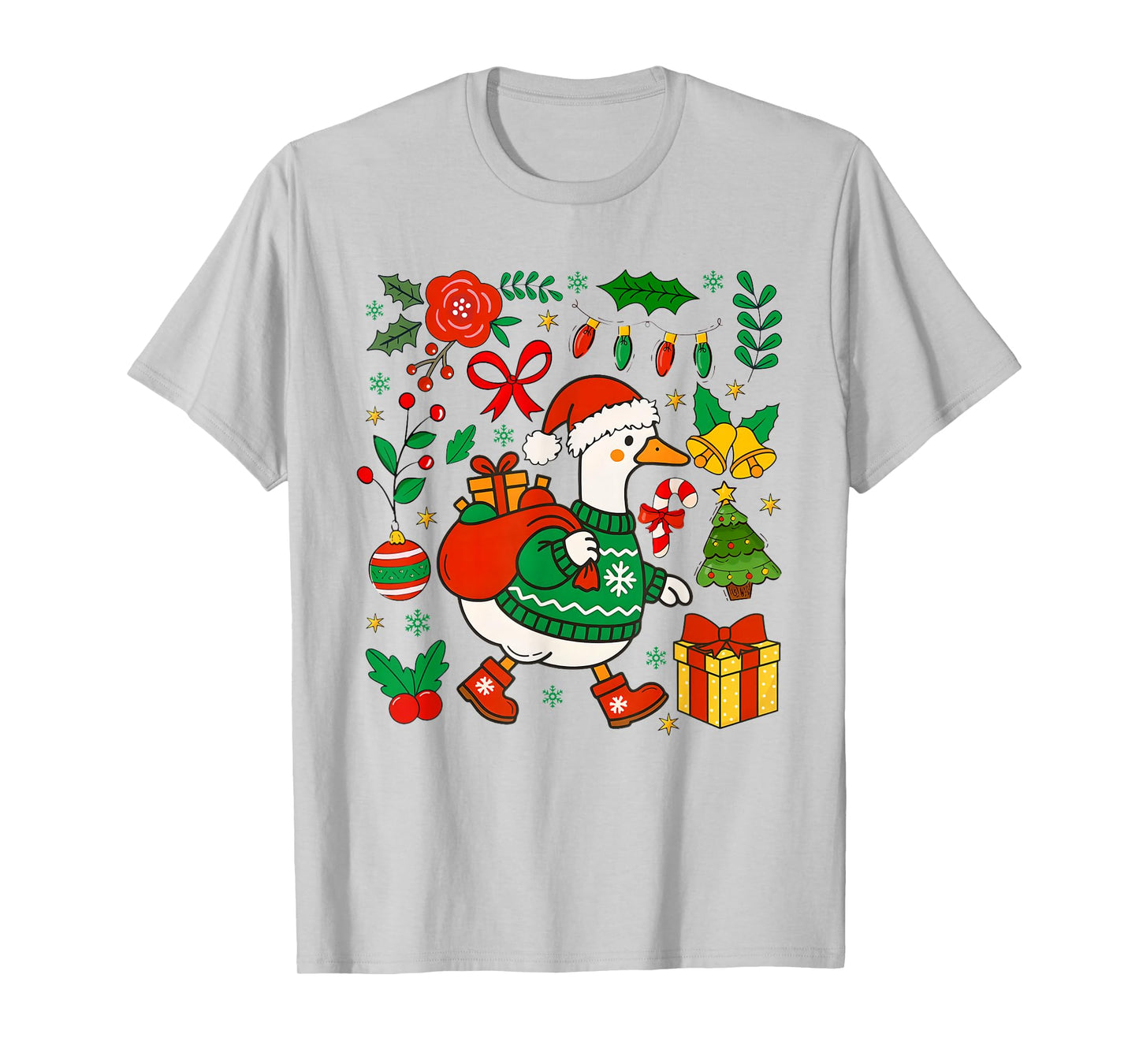 Preppy Christmas Santa Gooses Bow Xmas Tree Funny Holiday T-Shirt