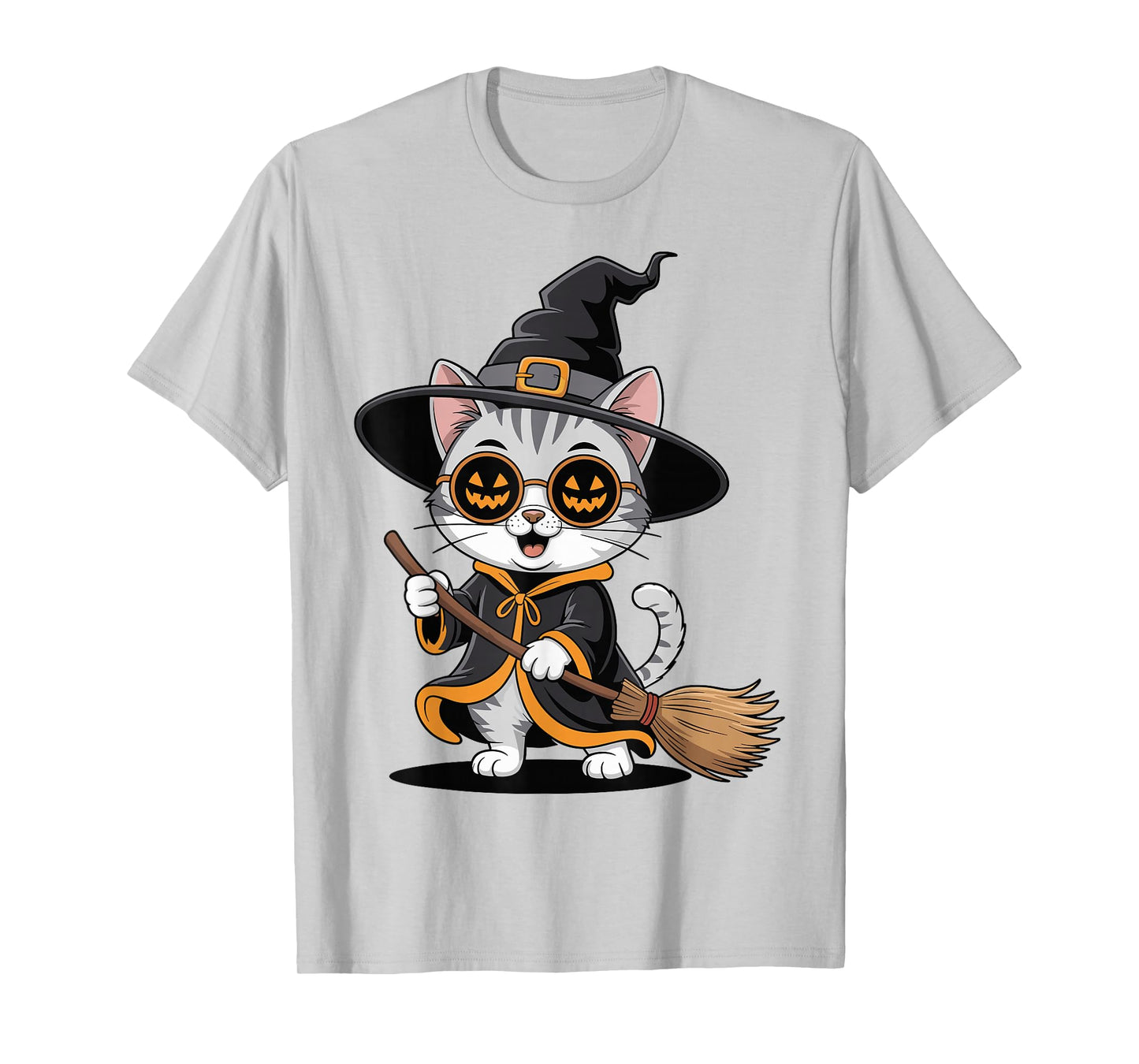 Cool Cute Cat Witch Men Women Kids Funny Halloween T-Shirt