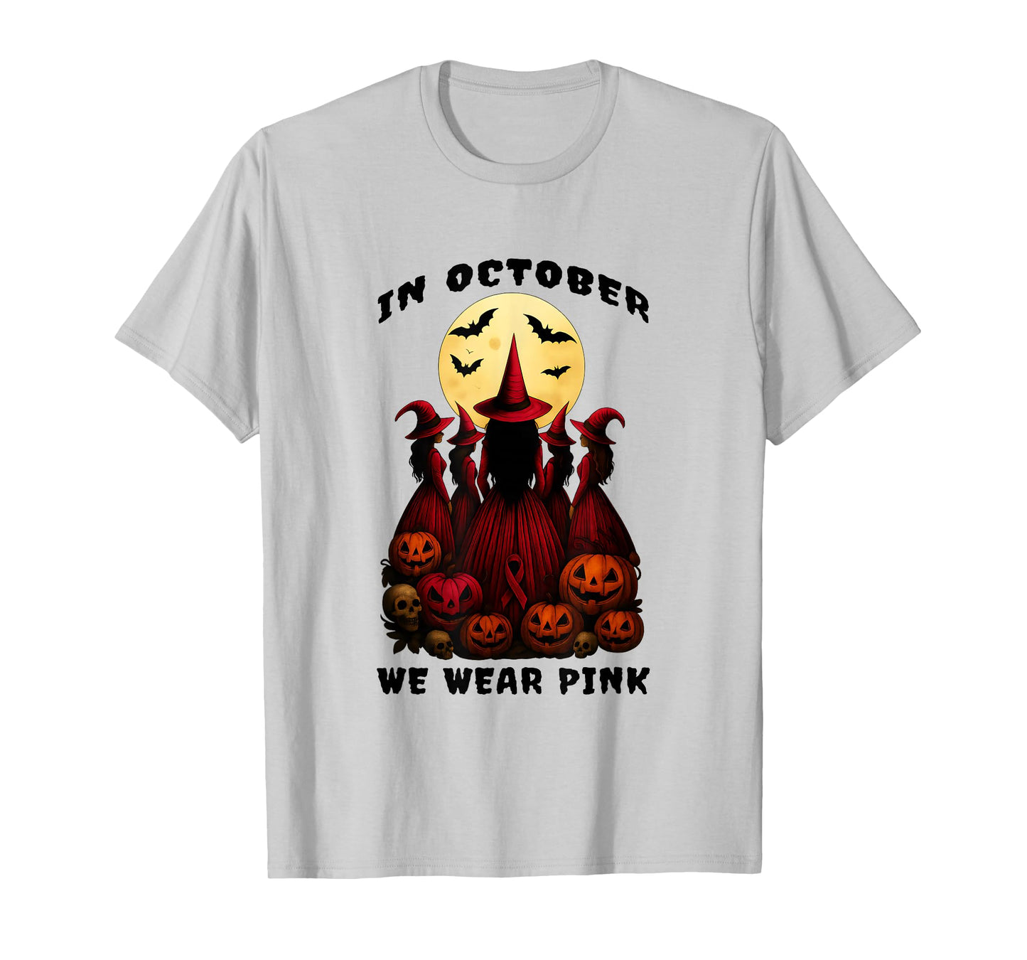 Breast Cancer Awareness Pink Ribbon Halloween Witches T-Shirt