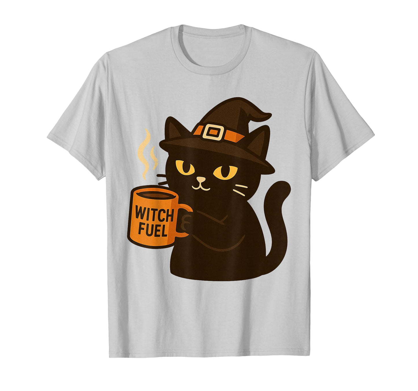 Black Witch Cat Drinking Coffee Funny Witch Fuel Halloween T-Shirt