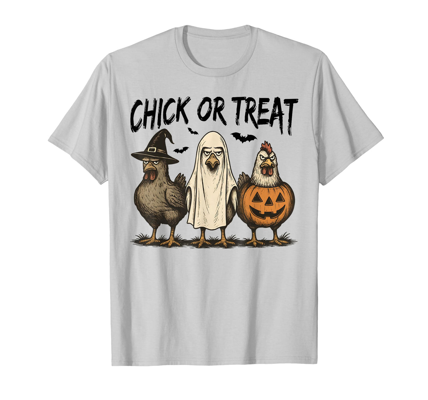Chick Or Treat Funny Halloween Pumpkin Ghost Spooky Chicken T-Shirt