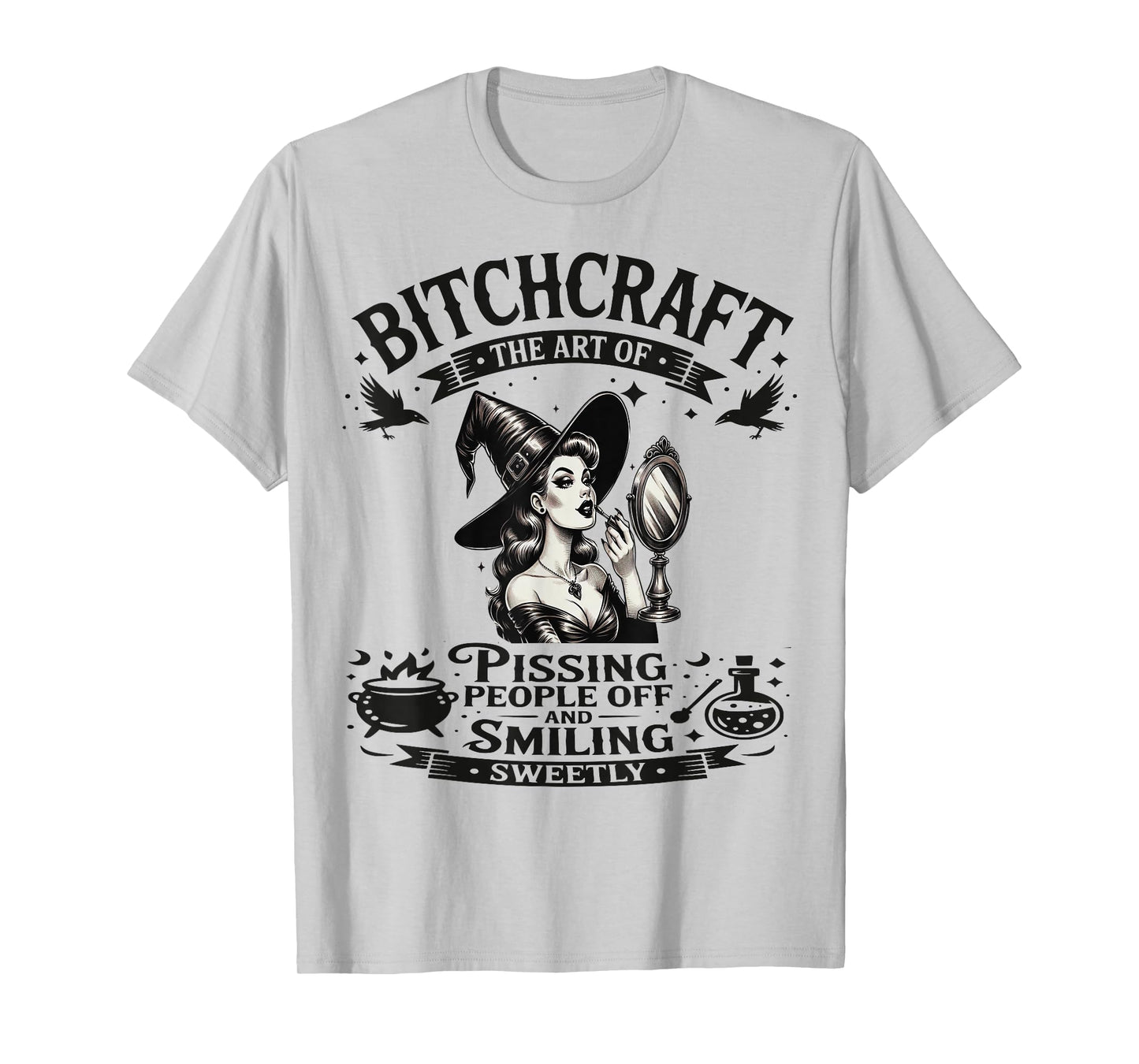 Halloween Vintage Witch Bitchcraft Pin Up Girl Funny T-Shirt
