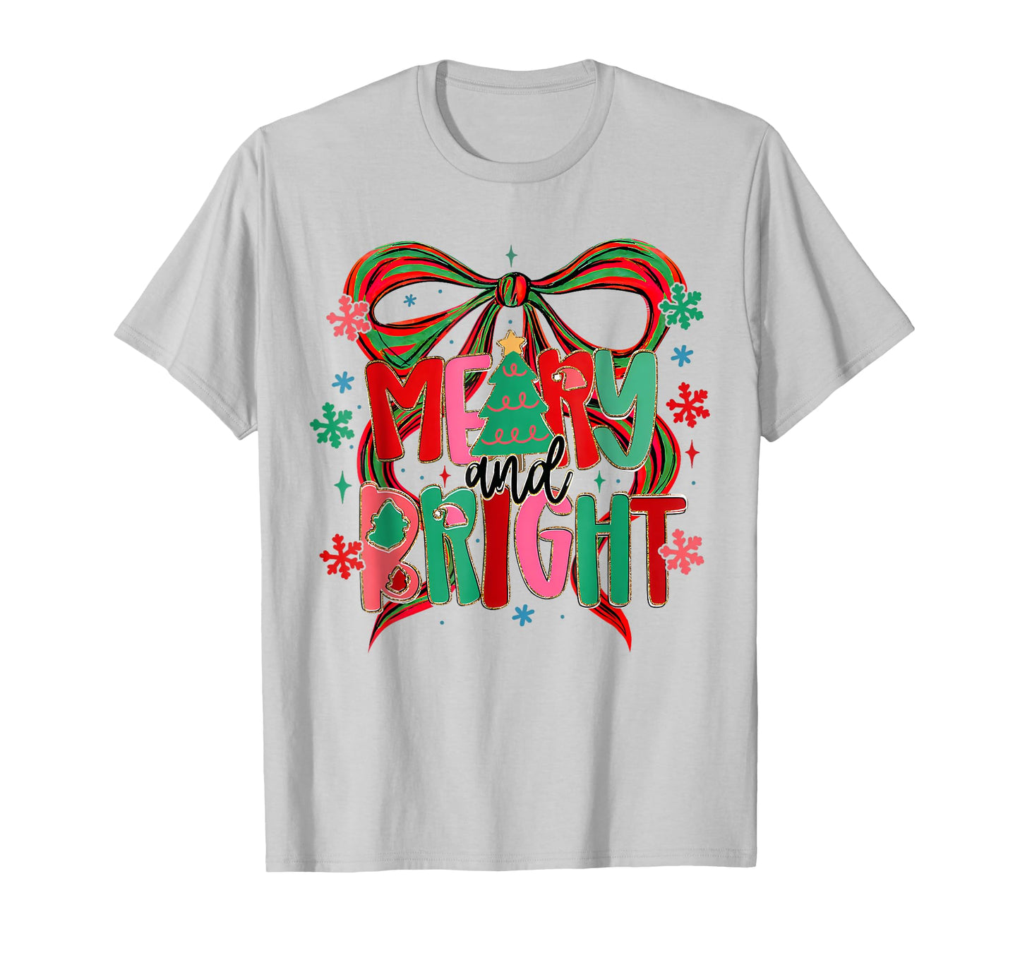 Merry & Bright Coquette Bow Christmas Xmas Pajamas Holiday T-Shirt