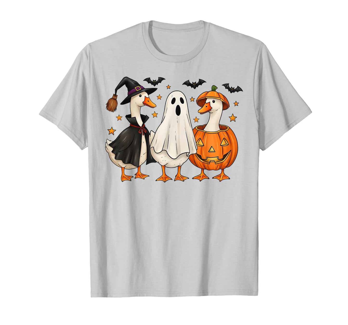 Funny Halloween Goose Trio in Ghost Witch Pumpkin Costumes T-Shirt