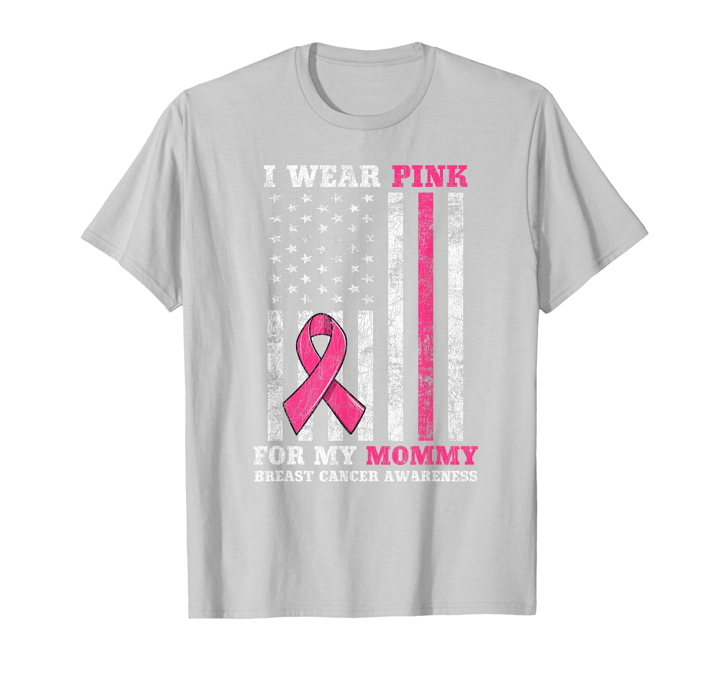 Breast Cancer Pink Ribbon Mom American US Flag Men Women T-Shirt