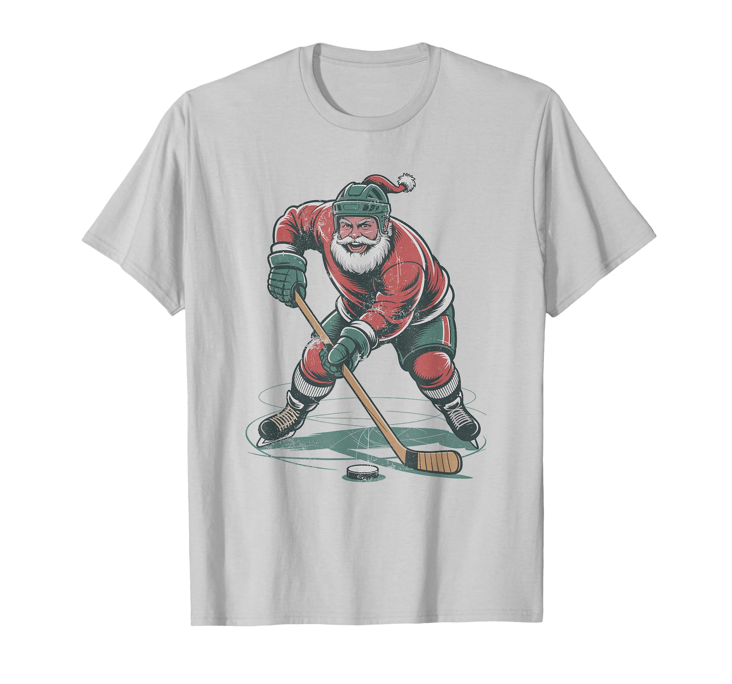 Santa Playing Hockey Retro Vintage 90s Christmas Holiday T-Shirt