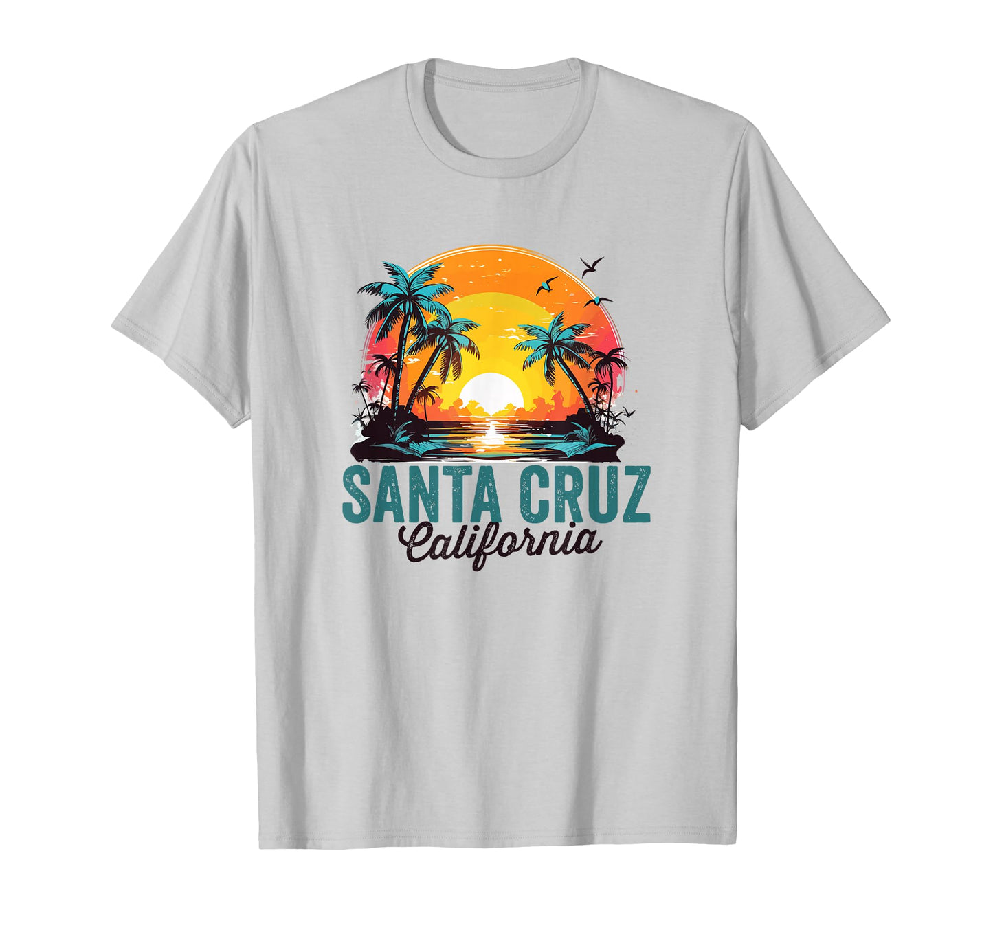 Santa Cruz California Beach Palm Trees Sunset Illustration T-Shirt
