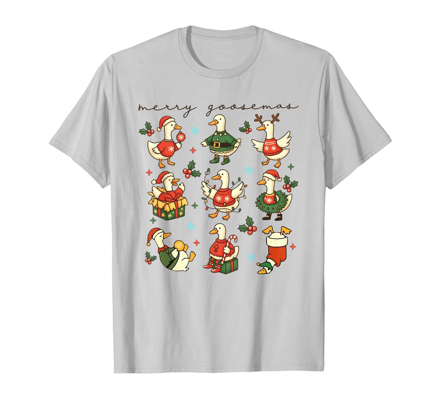 Funny Retro Merry Goosemas Christmas Silly Goose Xmas Lights T-Shirt