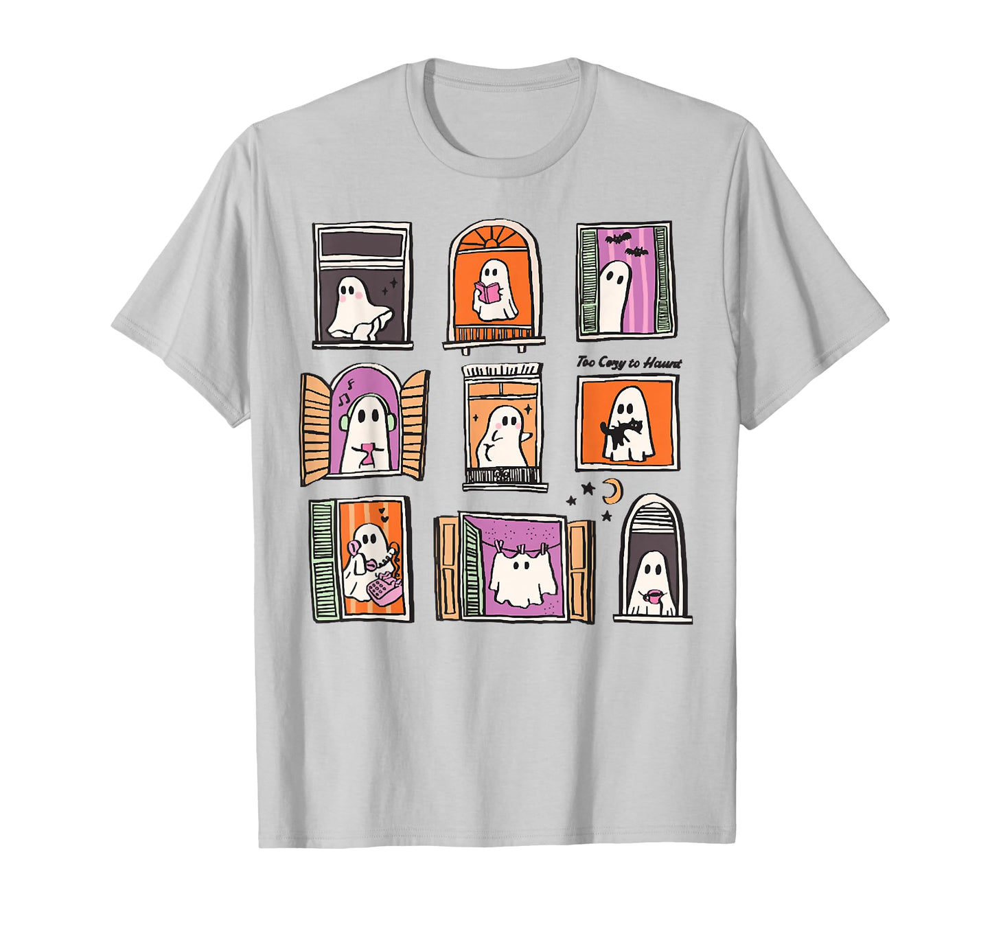 Coquette Ghost Spooky Whimsical Ghosts in Cozy Windows T-Shirt