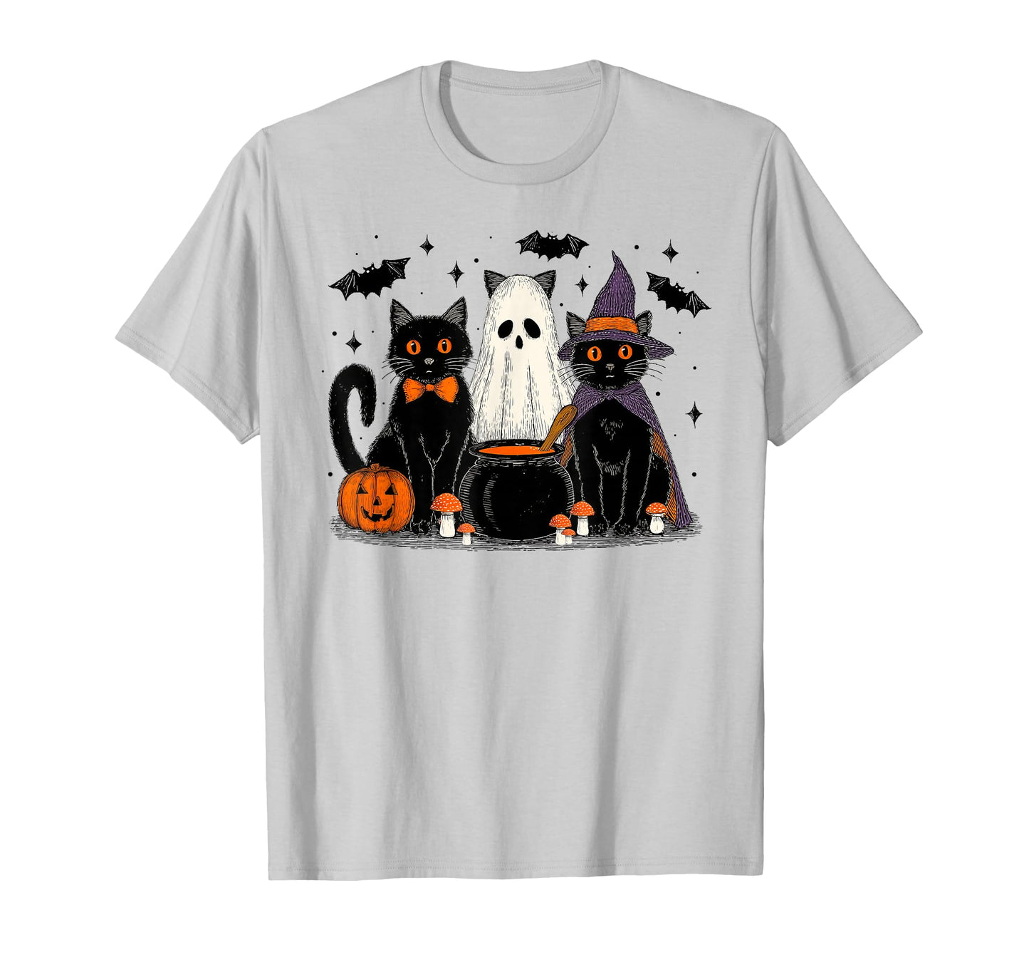 Trick or Treat Black Cat Halloween Witch Ghost Cats Pumpkin T-Shirt