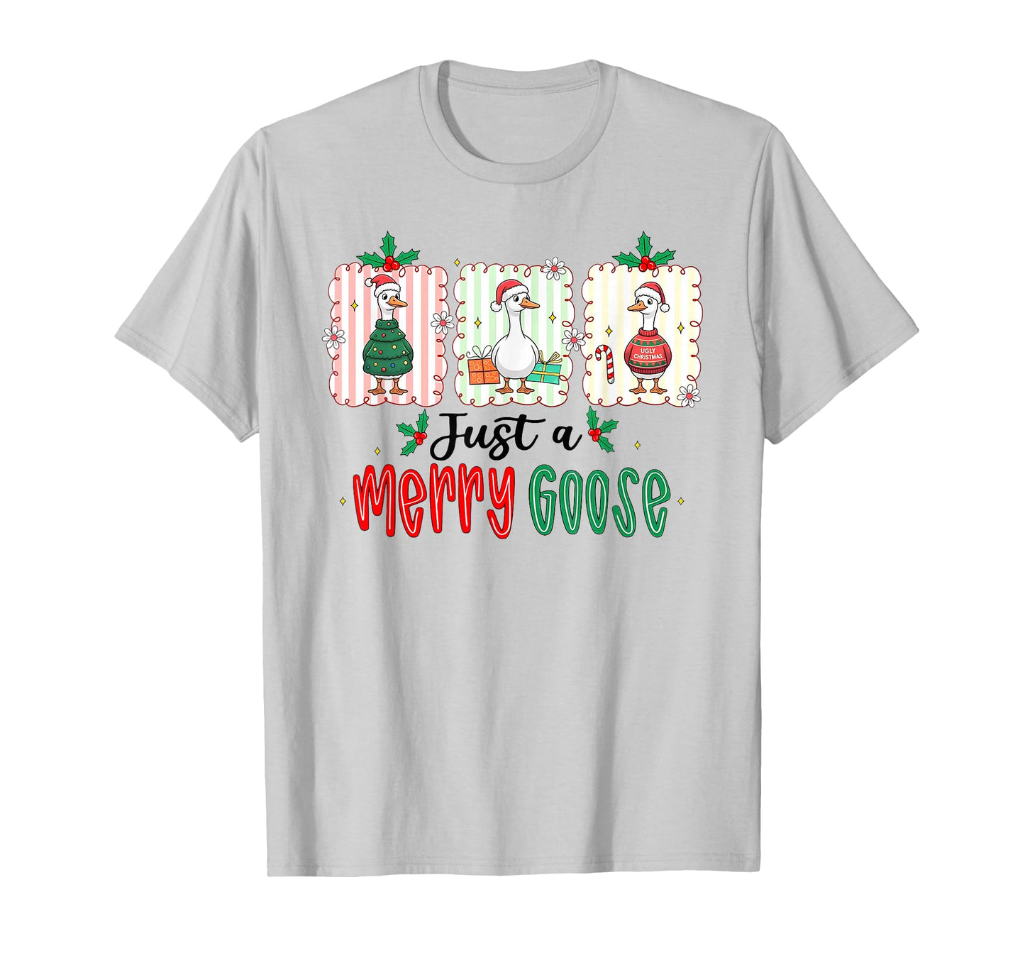 Just a Merry Goose Christmas Shirt Santa Goose Coquette Bow T-Shirt