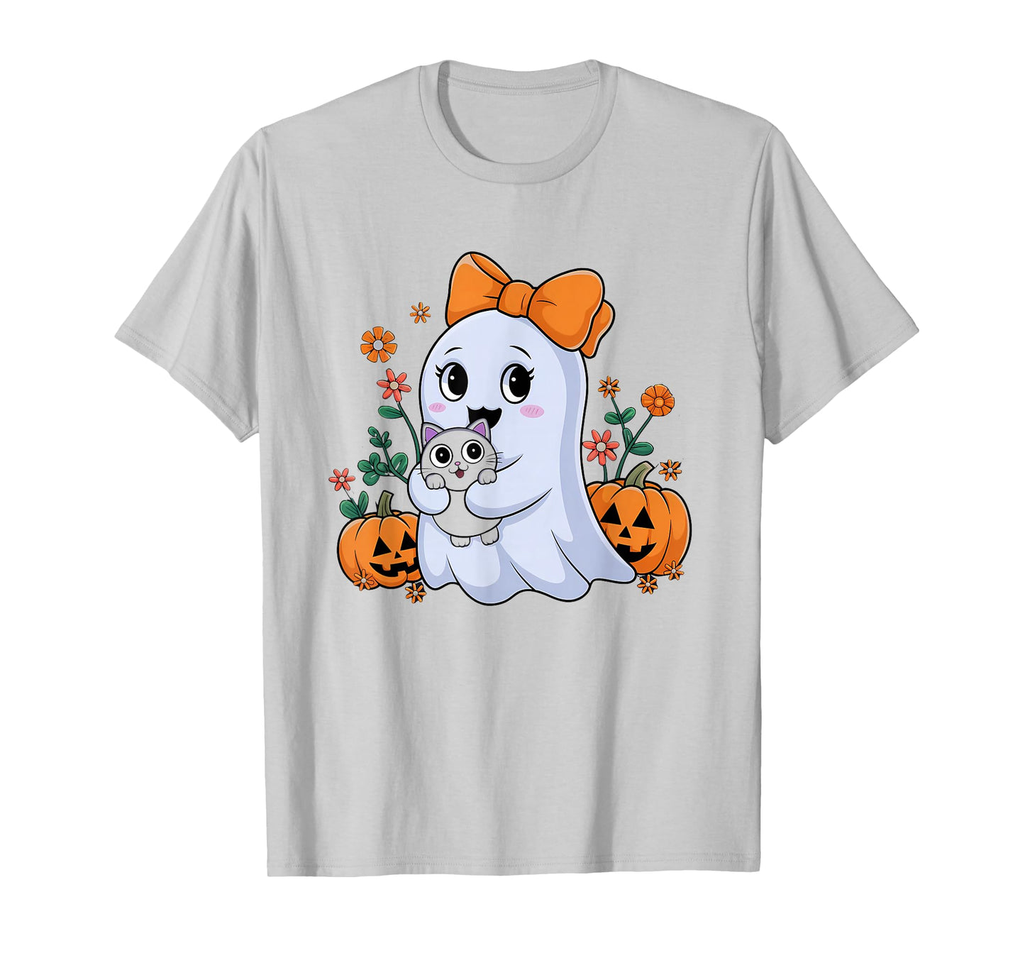 Funny Halloween Ghost Holding Black Cat Groovy Men & Women T-Shirt