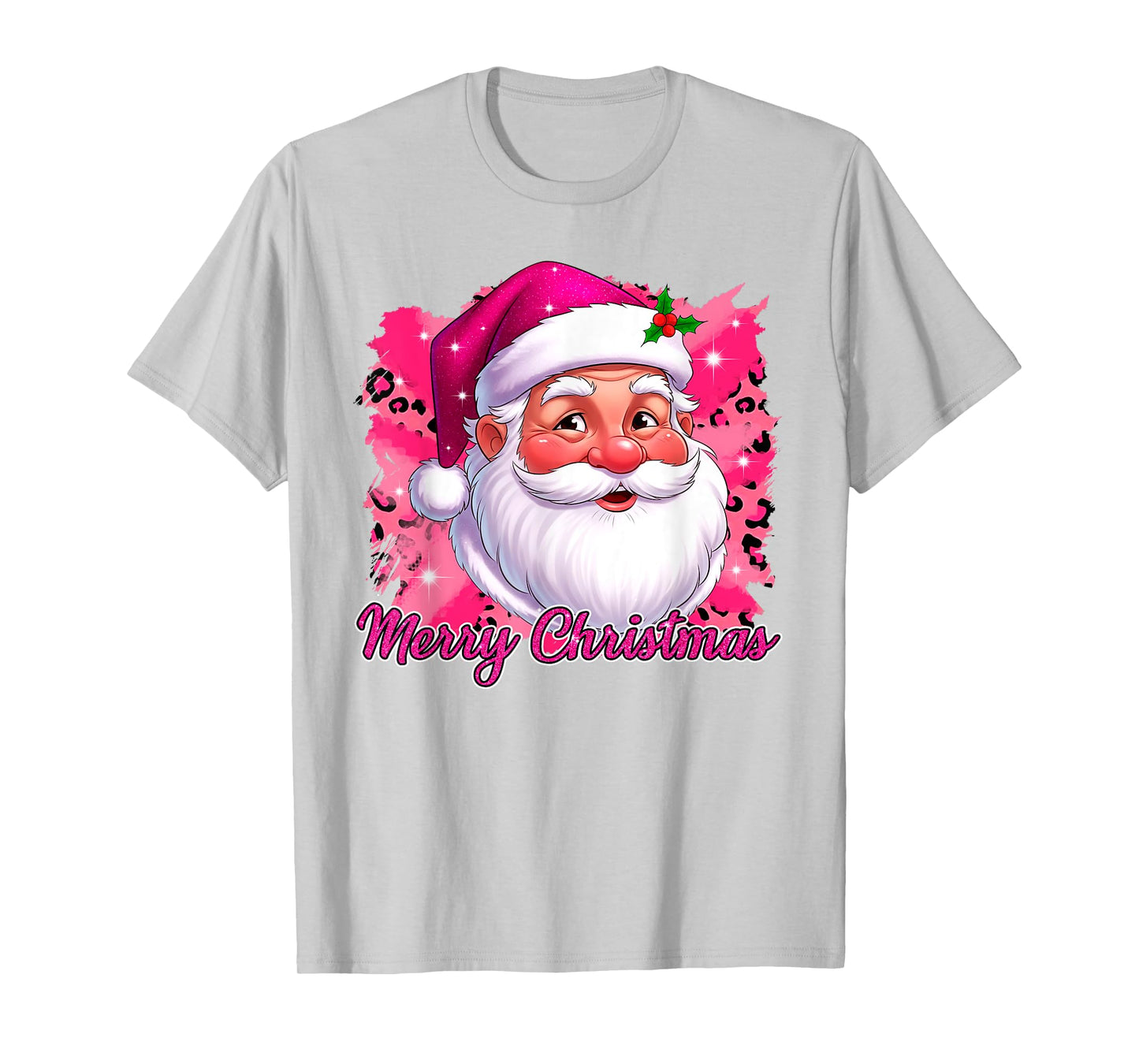 Merry Christmas Santa Claus Pink Leopard Santa Face Xmas T-Shirt