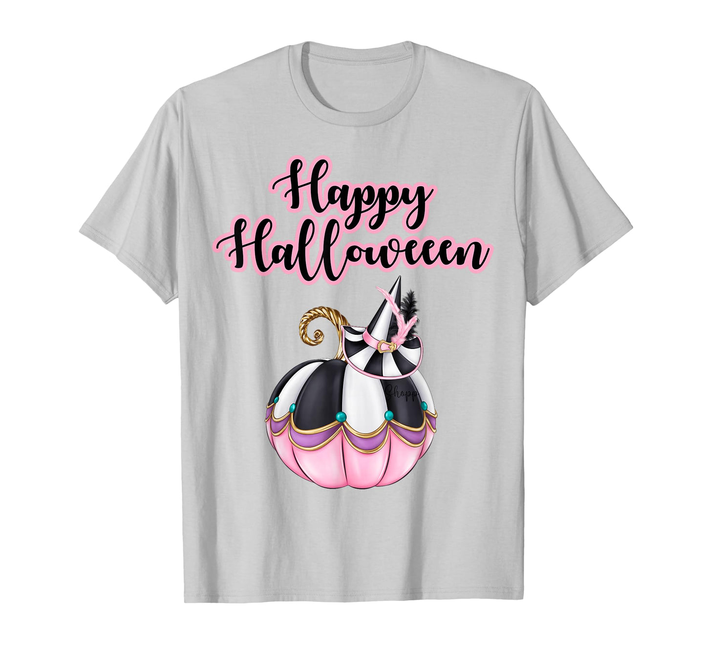 Happy Halloween Pink October Breast Cancer Pumpkin Witch Hat T-Shirt