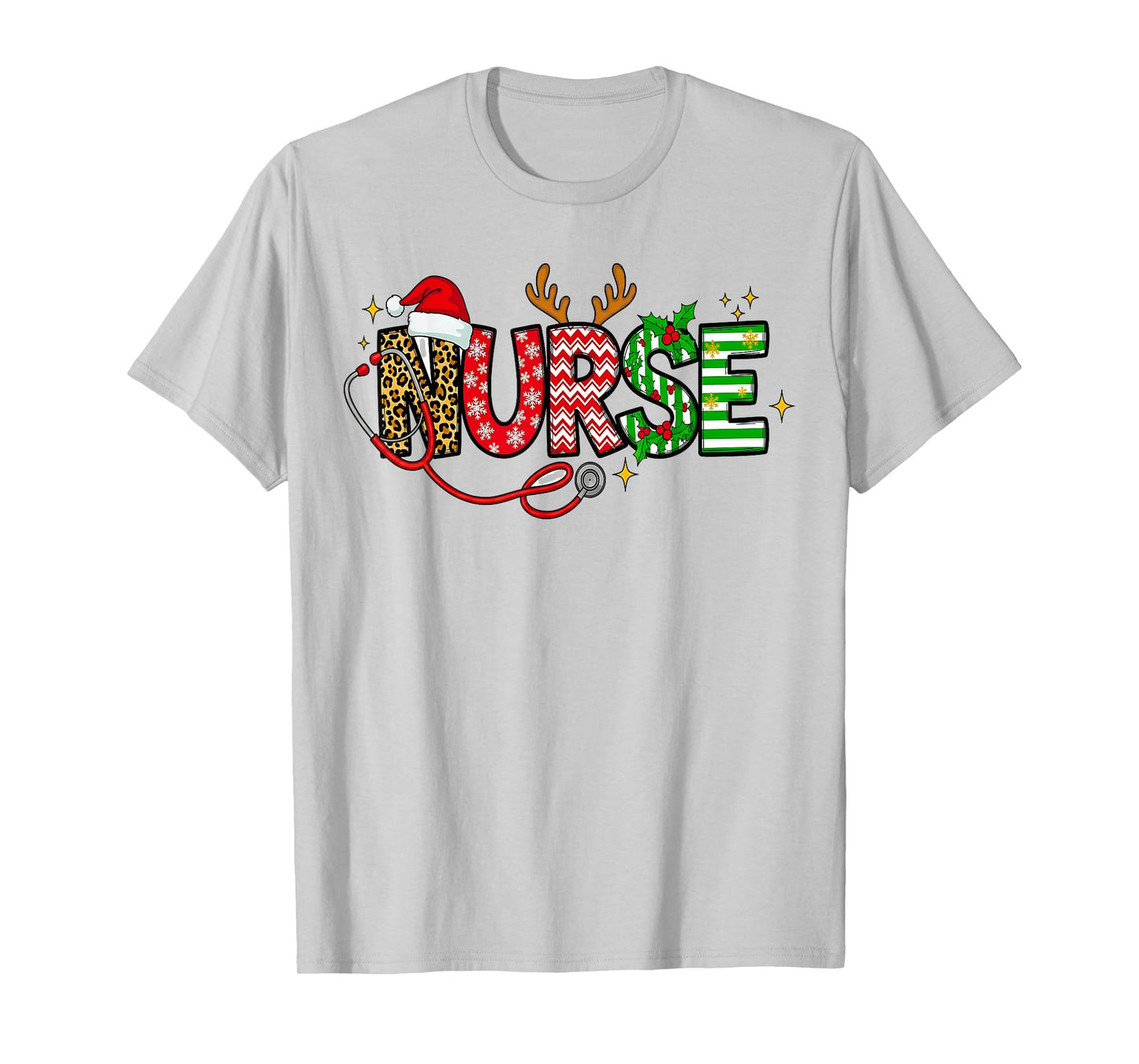 Stethoscope Santa Hat Reindeer Xmas Christmas Nurse T-Shirt