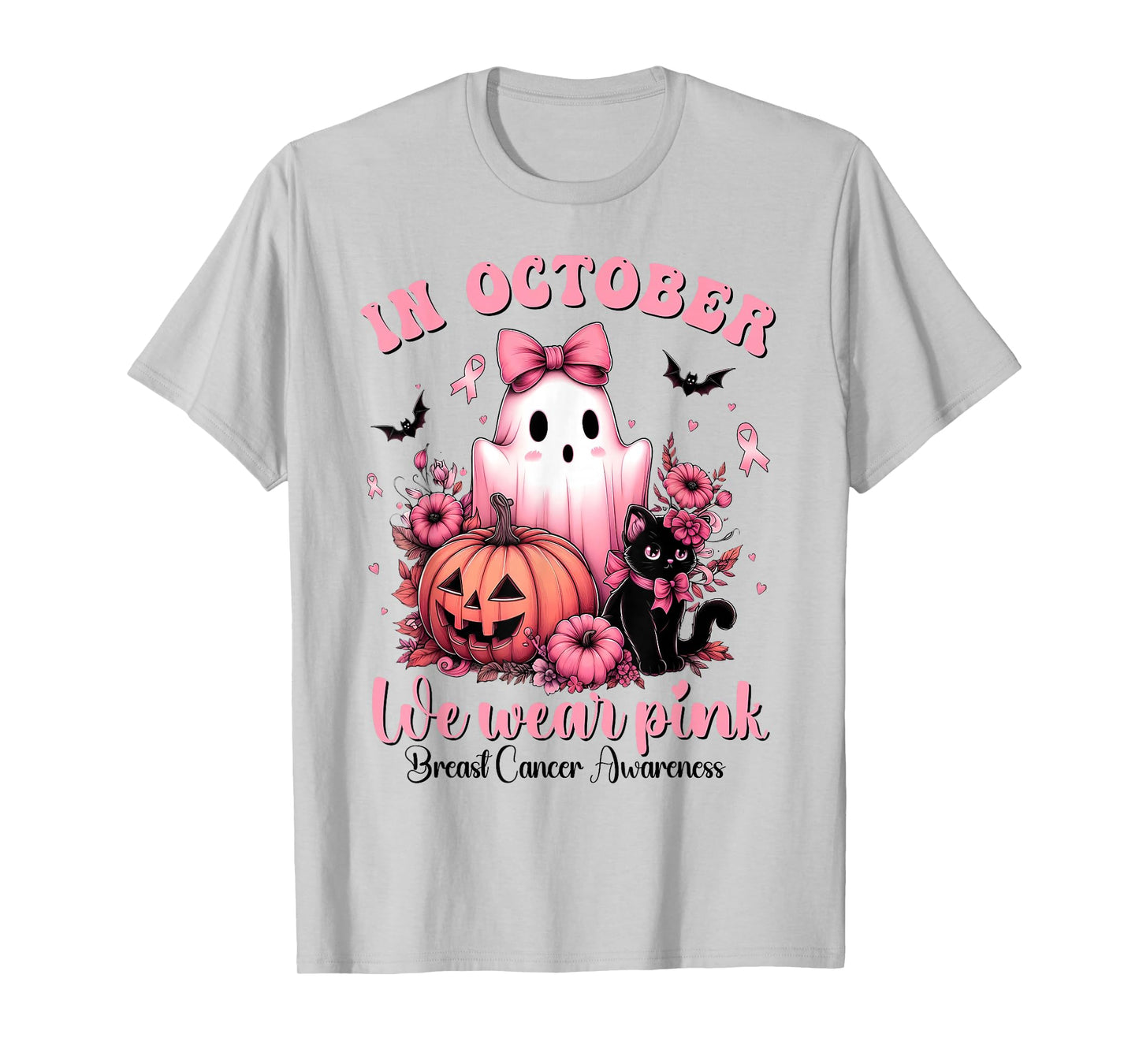 Breast Cancer Women Halloween in October We Wear Pink Witch T-Shirt