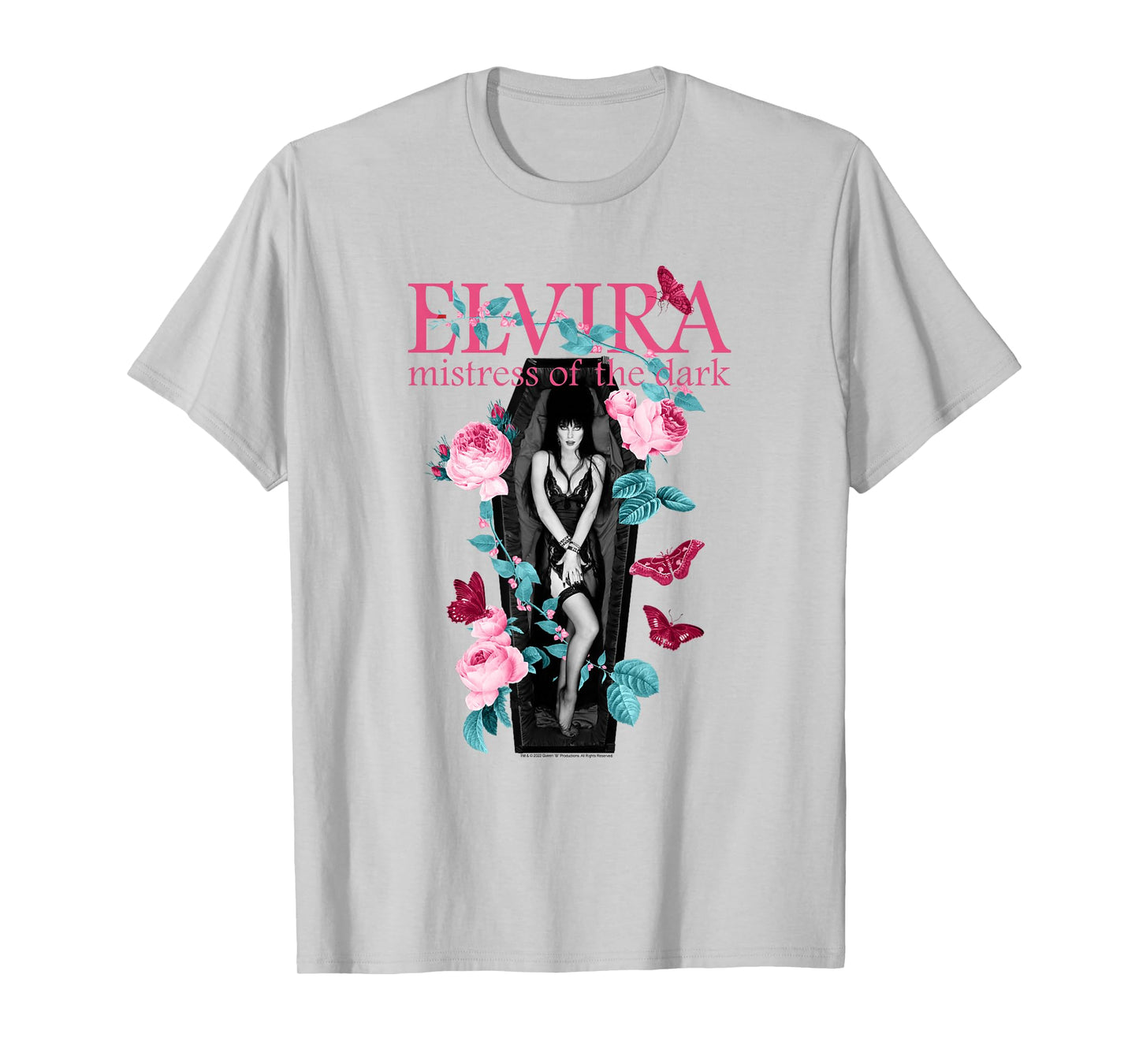 Elvira Mistress of the Dark Butterflies and Roses Retro T-Shirt
