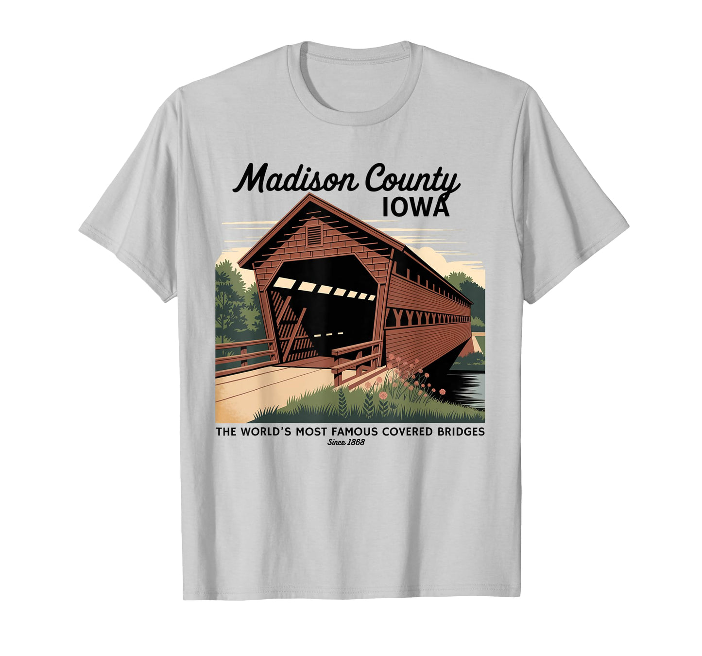 Vintage Poster-Style Covered Bridges Madison County Iowa T-Shirt