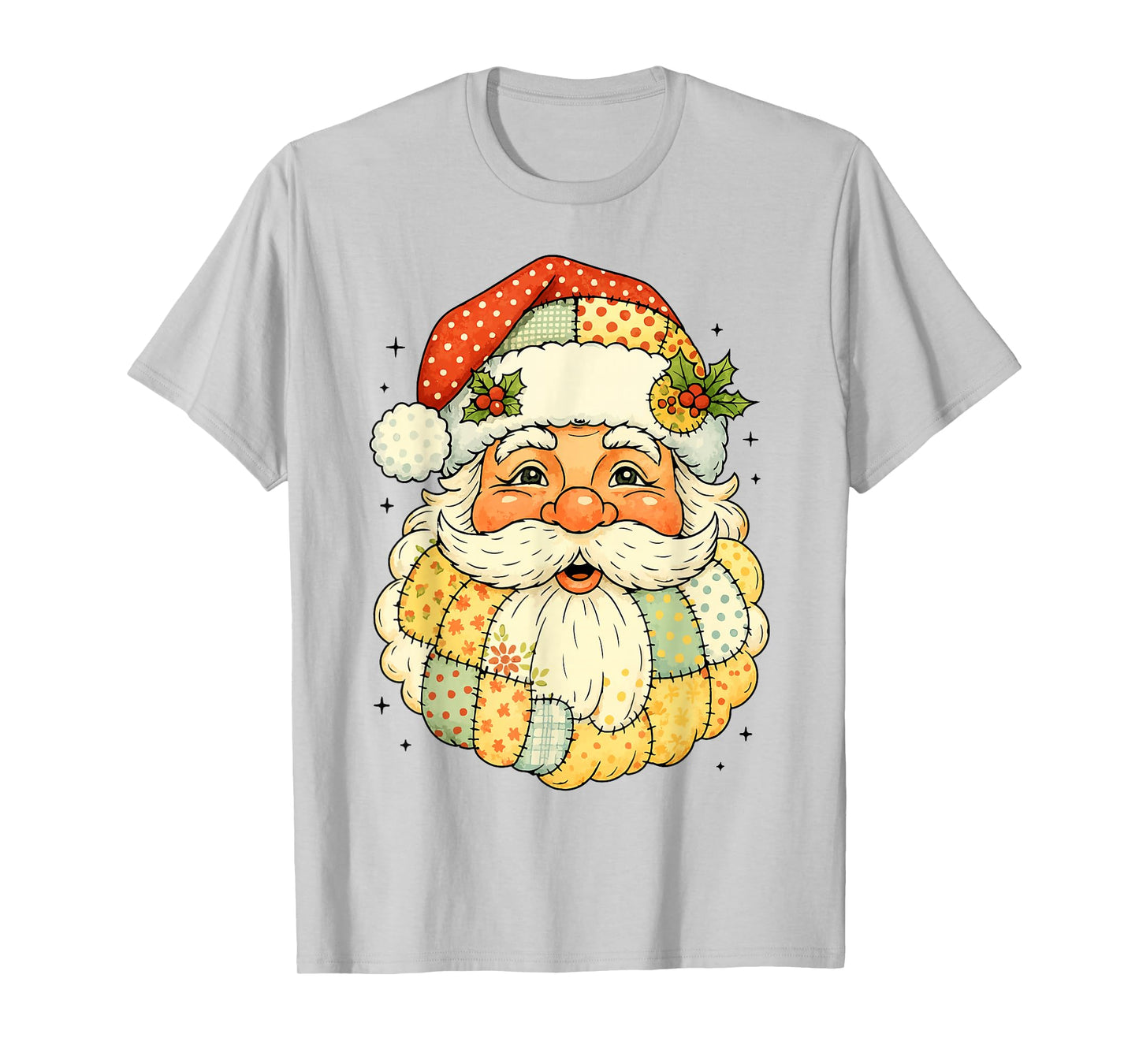 Retro Patchwork Santa Claus Funny Vintage Christmas T-Shirt
