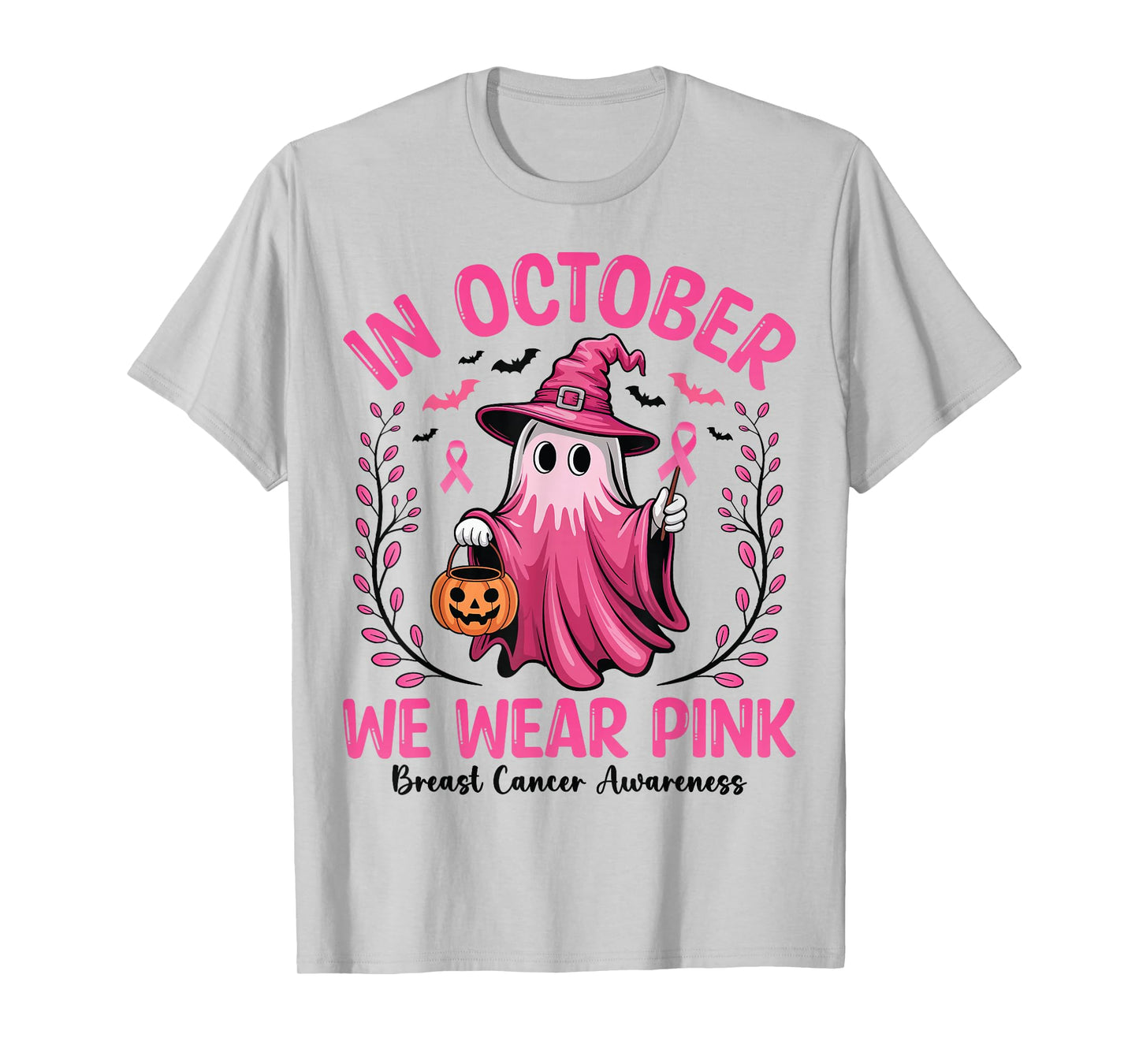 We Wear Pink in October Funny Ghost Breast Cancer Awareness T-Shirt