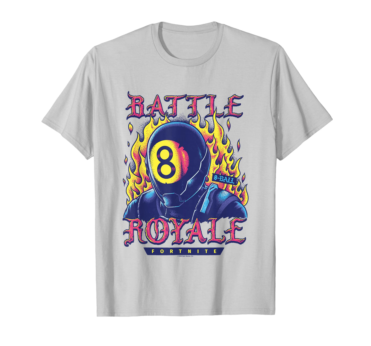 Fortnite Battle Royale 8-Ball On Fire Retro Big Chest Poster T-Shirt