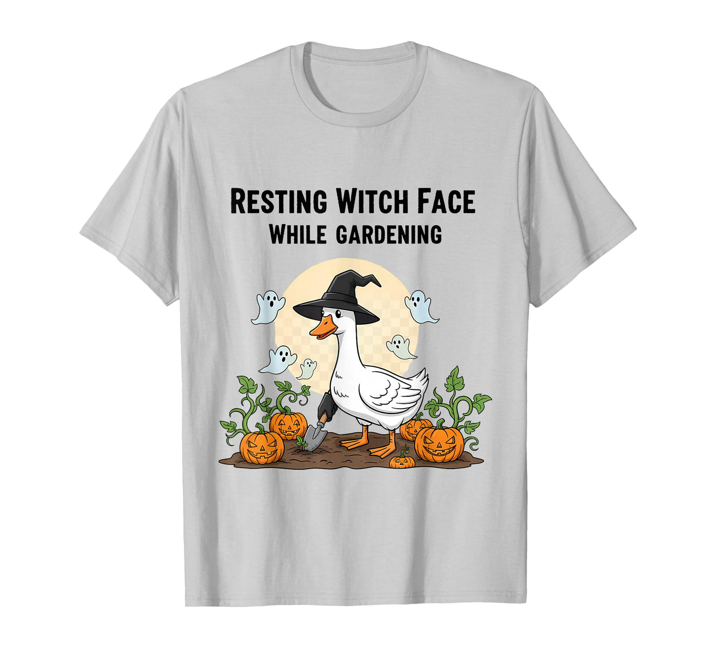 Gardening Goose Halloween Resting Witch Face Funny Pumpkin T-Shirt