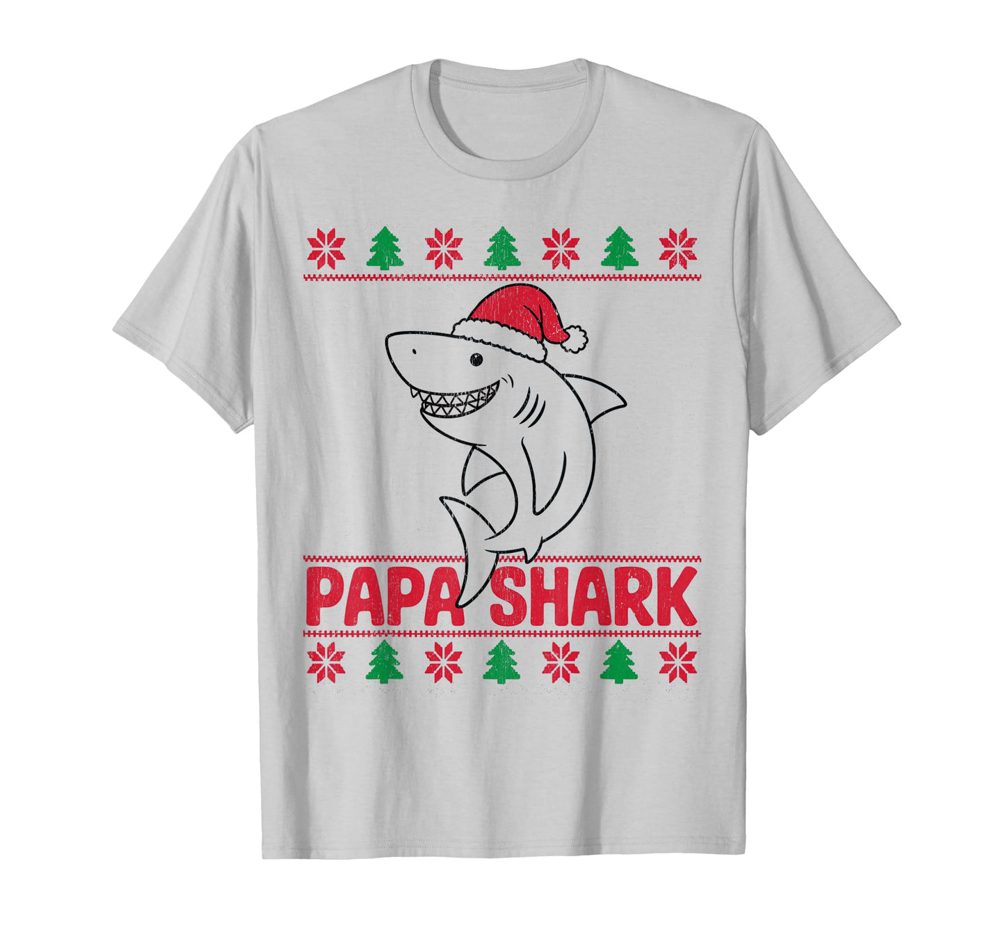 Papa Sharkmas Funny Shark Santa Hat Ugly Christmas Sweater T-Shirt