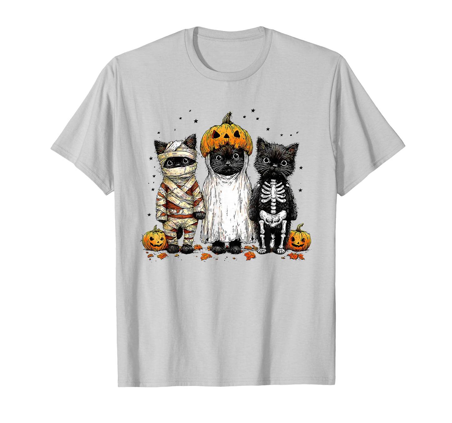 Retro Black Cat Witch Scary Halloween Pumpkin Costume T-Shirt