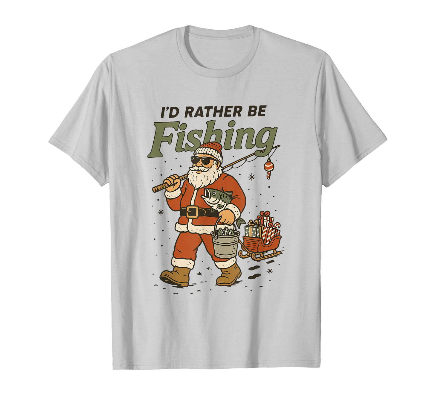 Vintage I'd Rather Be Fishing Santa Christmas Fish Cute Xmas T-Shirt