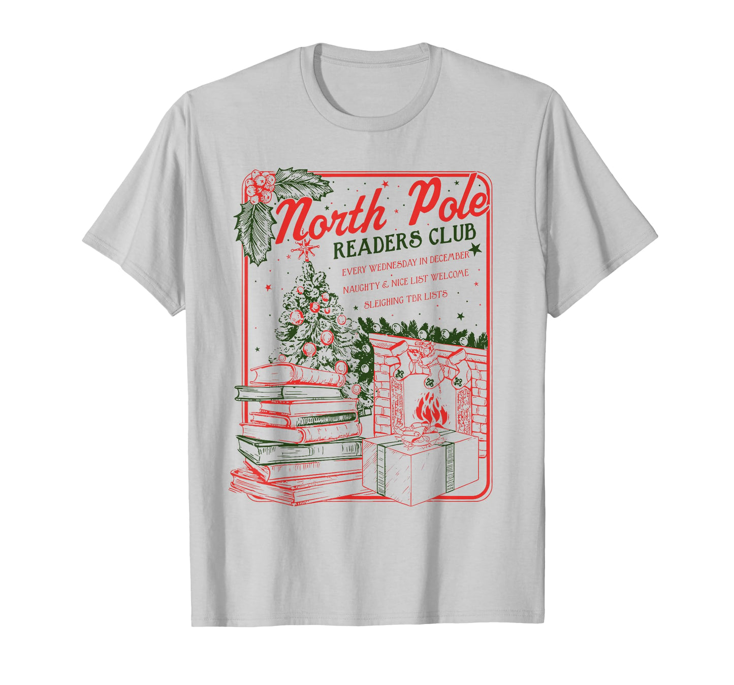 North Pole Readers Club Holiday Bookish Christmas Xmas Tree T-Shirt