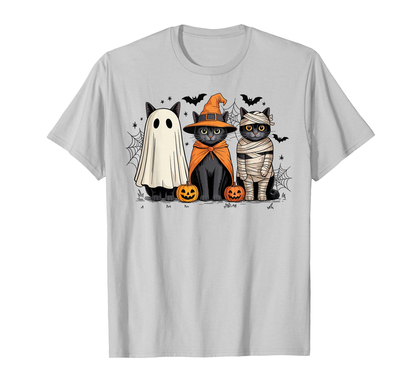 Retro Three Black Cats Witch Pumpkin Scary Halloween Costume T-Shirt