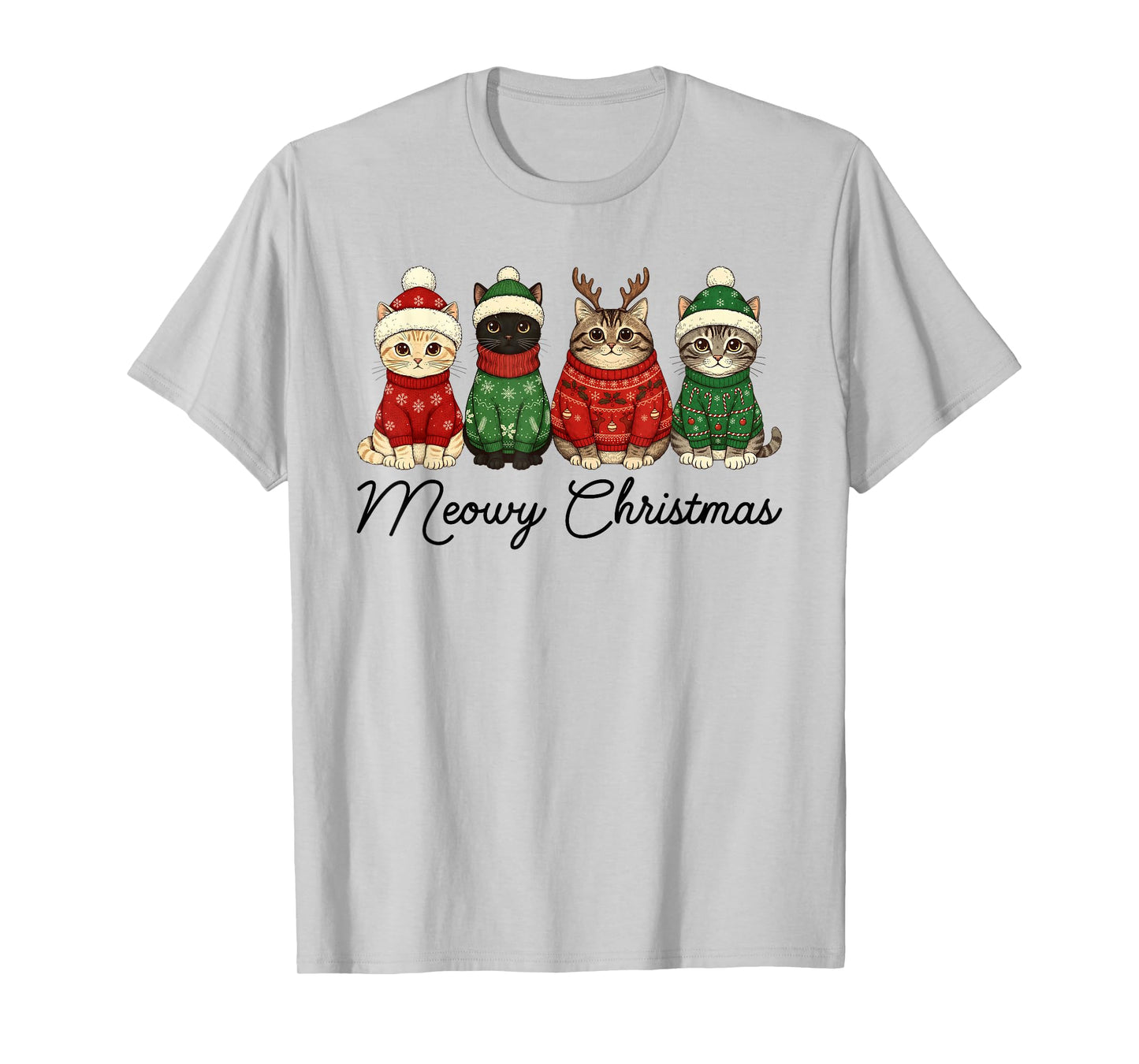 Meowy Christmas Cats Santa Hat Cat Reindeer Family Pajamas T-Shirt