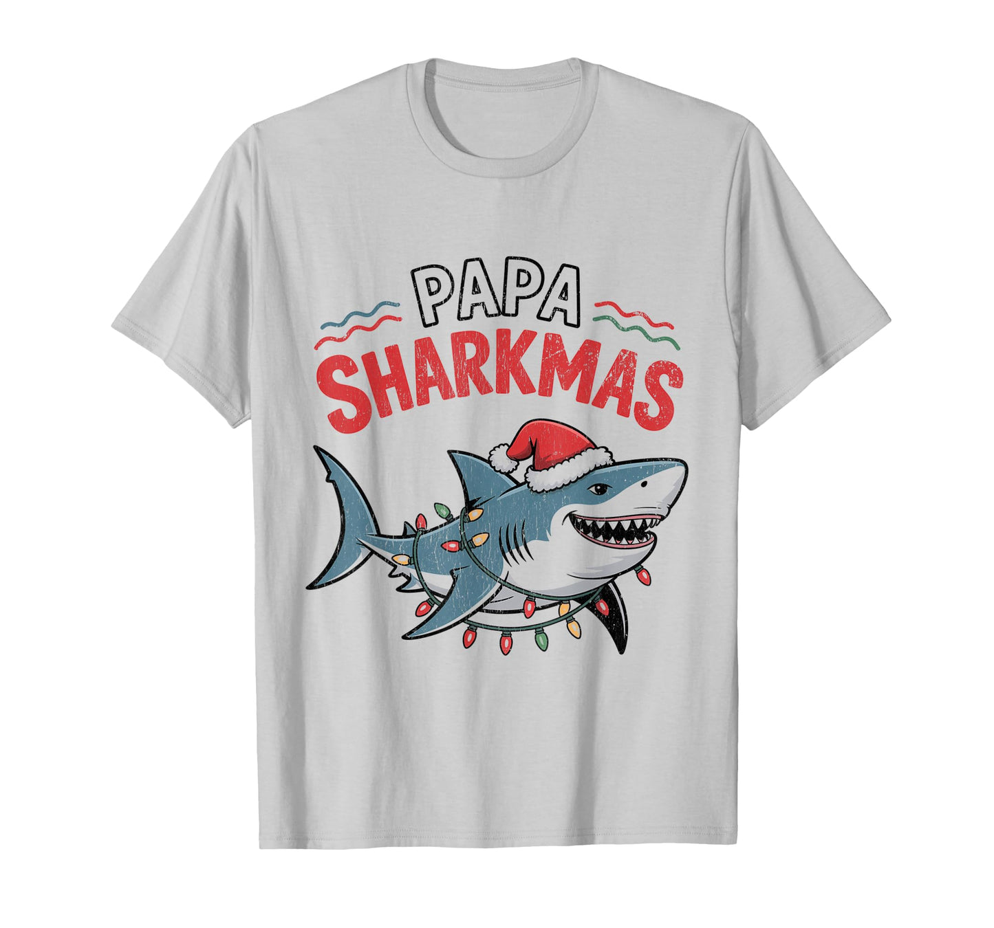 Papa Sharkmas Funny Shark Santa Hat Ugly Christmas Sweater T-Shirt