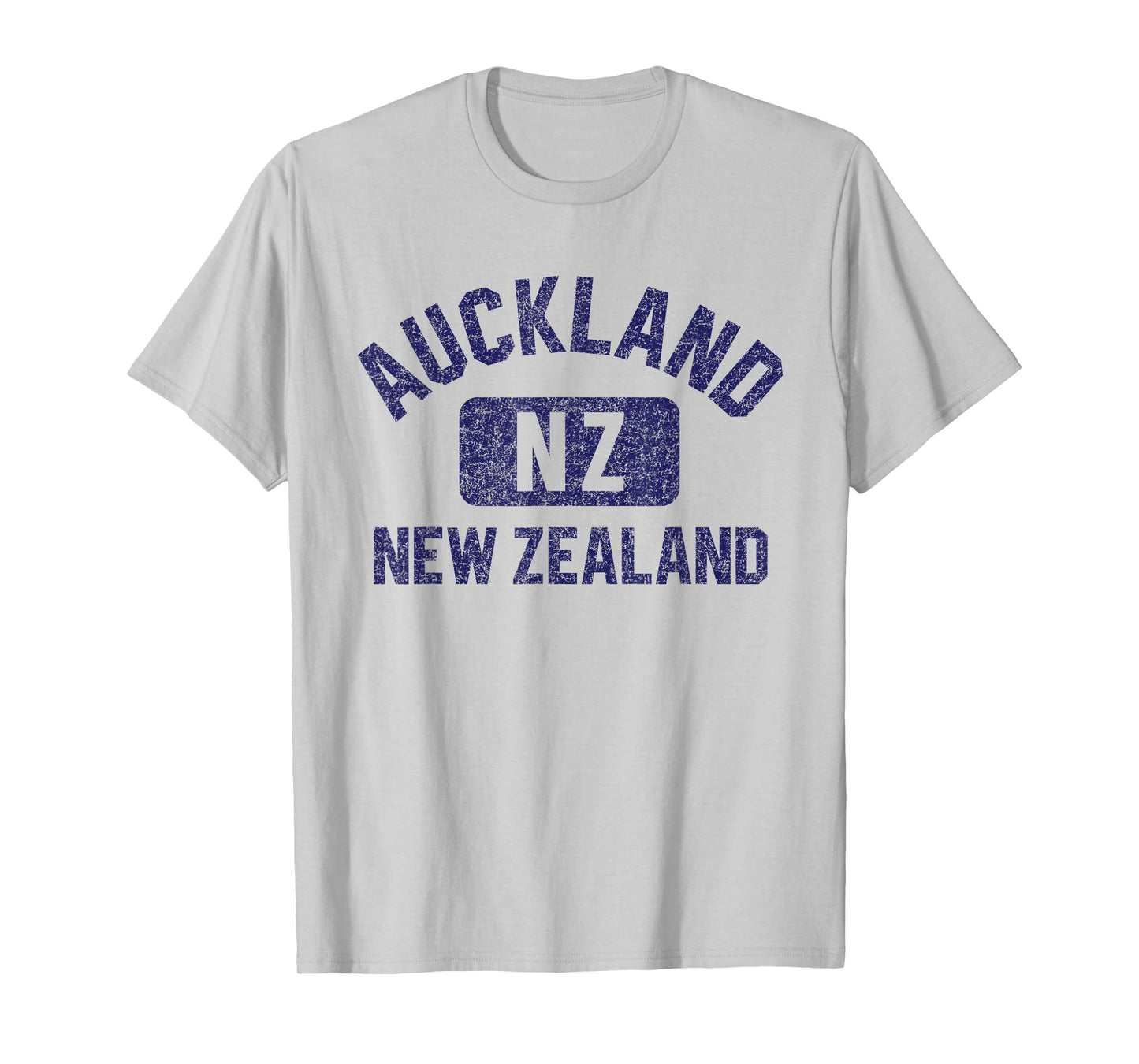 Auckland New Zealand Gym Style Distressed Dark Blue Print T-Shirt