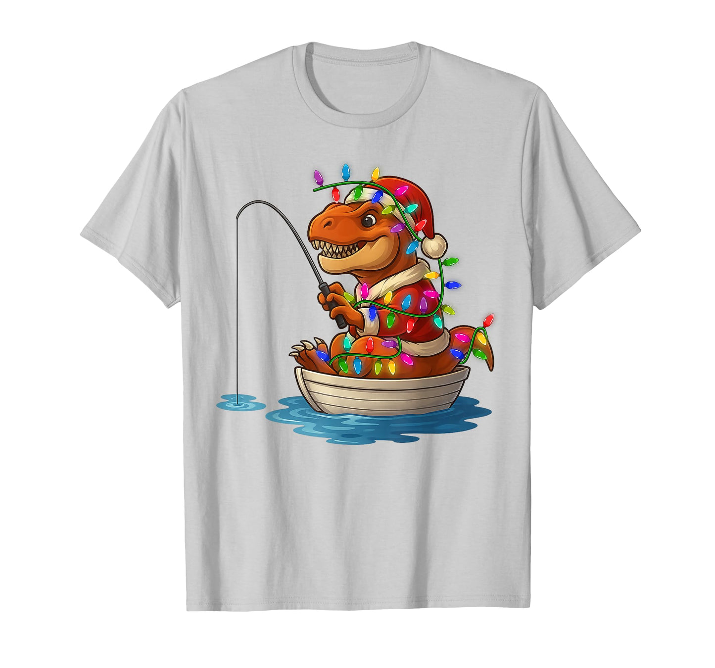 Dinosaur T-Rex Santa Fisherman Christmas Fishing Lovers T-Shirt