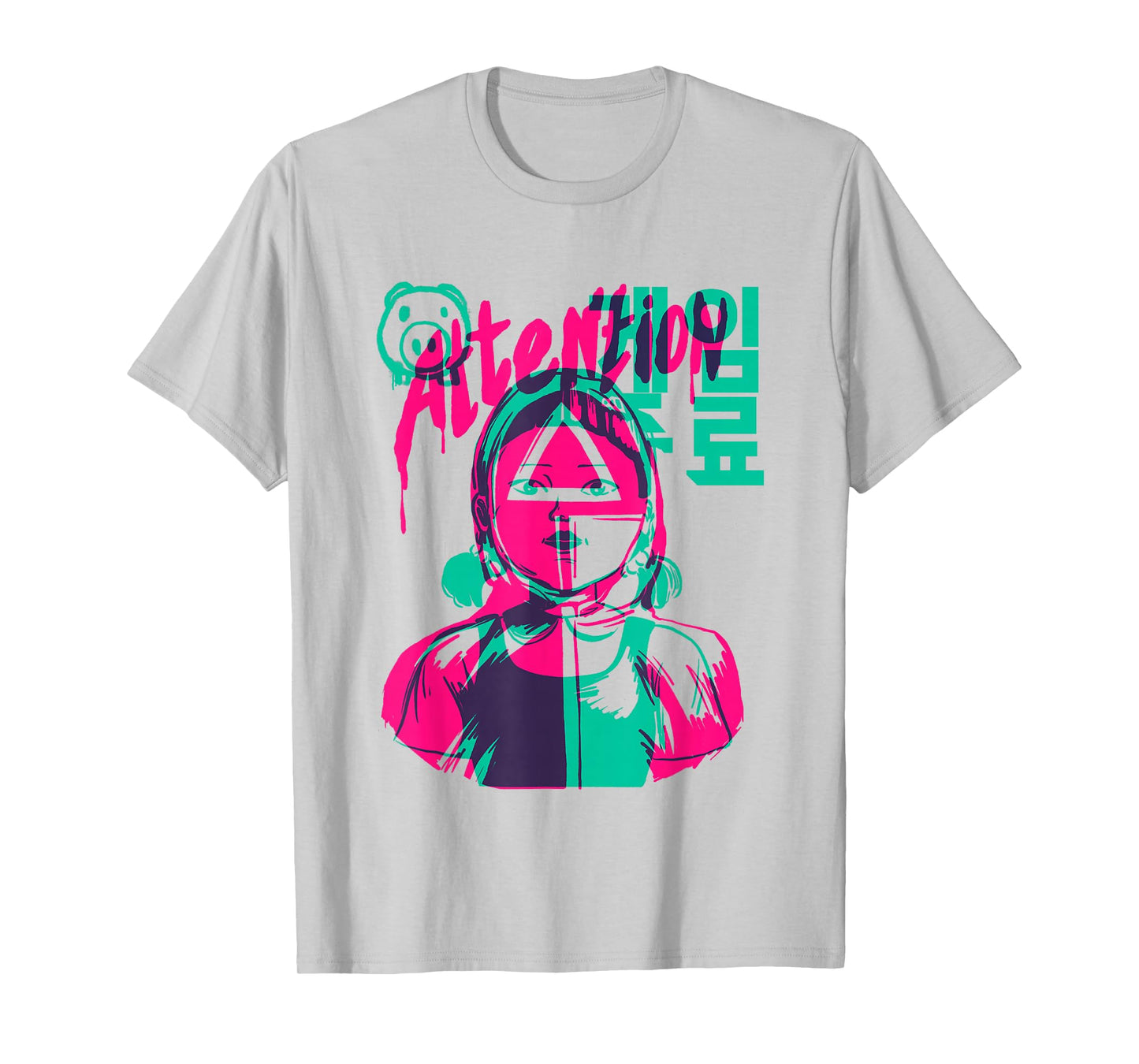 Squid Game 2 Attention Dripping Paint Neon Doll Portrait T-Shirt