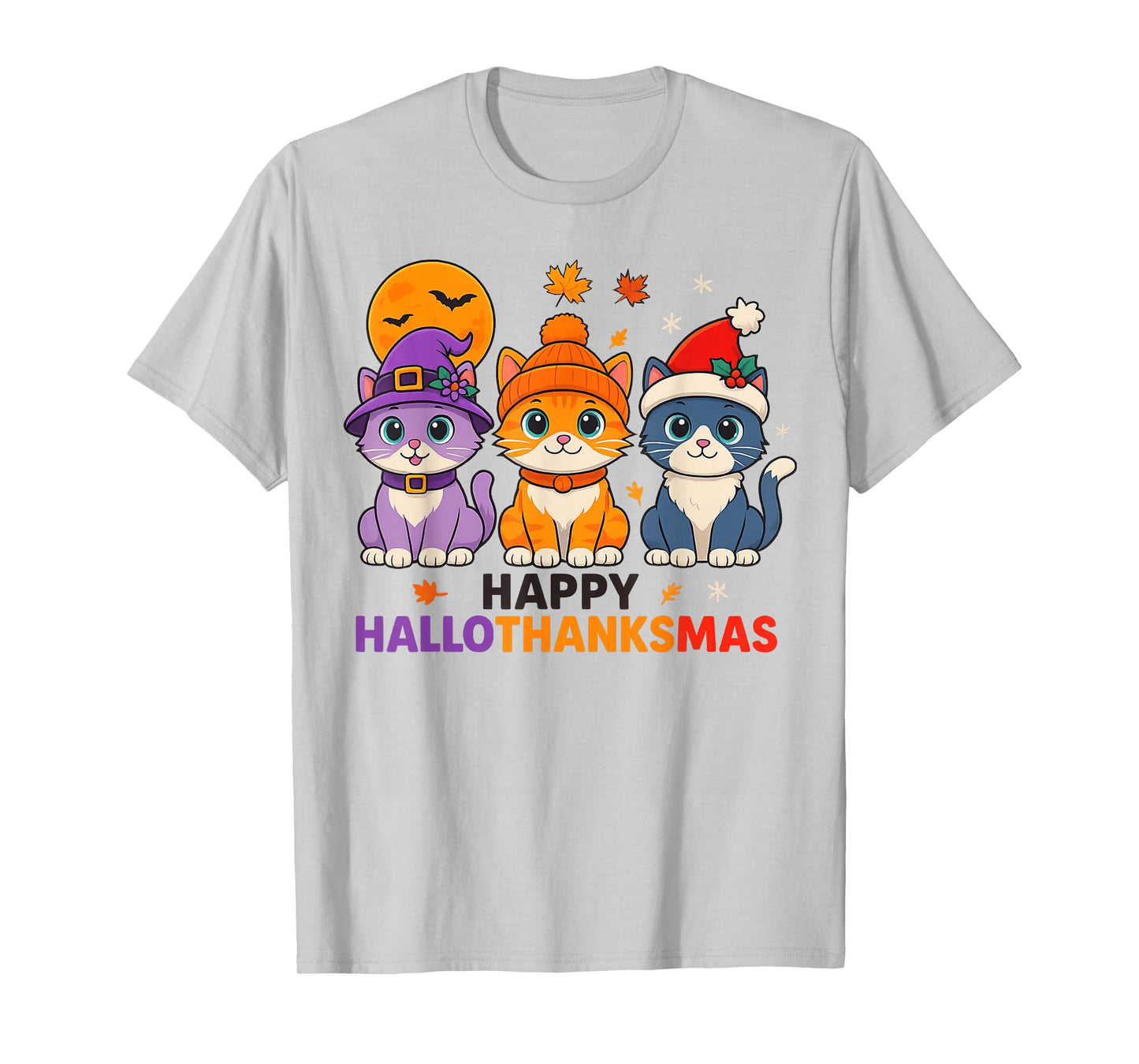 Cat Halloween Christmas Happy Hallothanksmas Thanksgiving T-Shirt