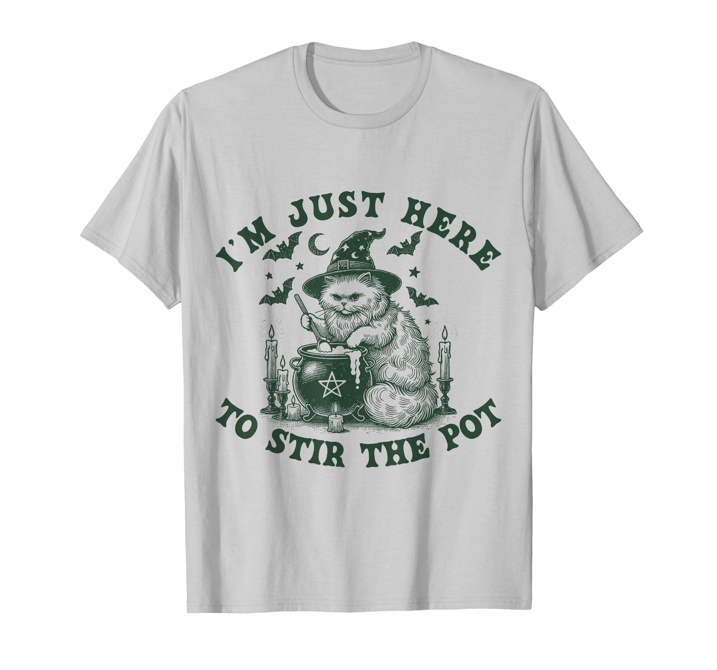 Vintage Witch Feline Stirring Halloween T-Shirt