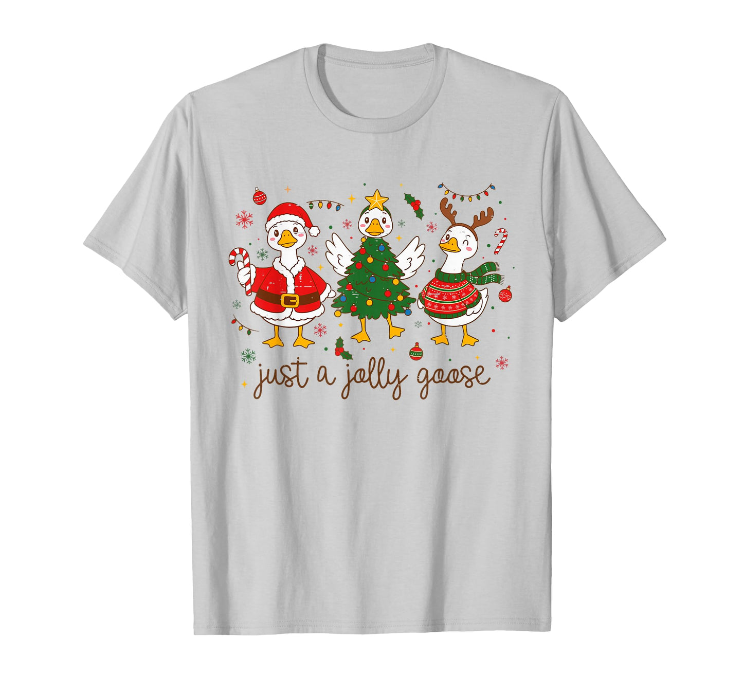 Retro Funny Xmas Just A Jolly Goose Santa Christmas Tree T-Shirt